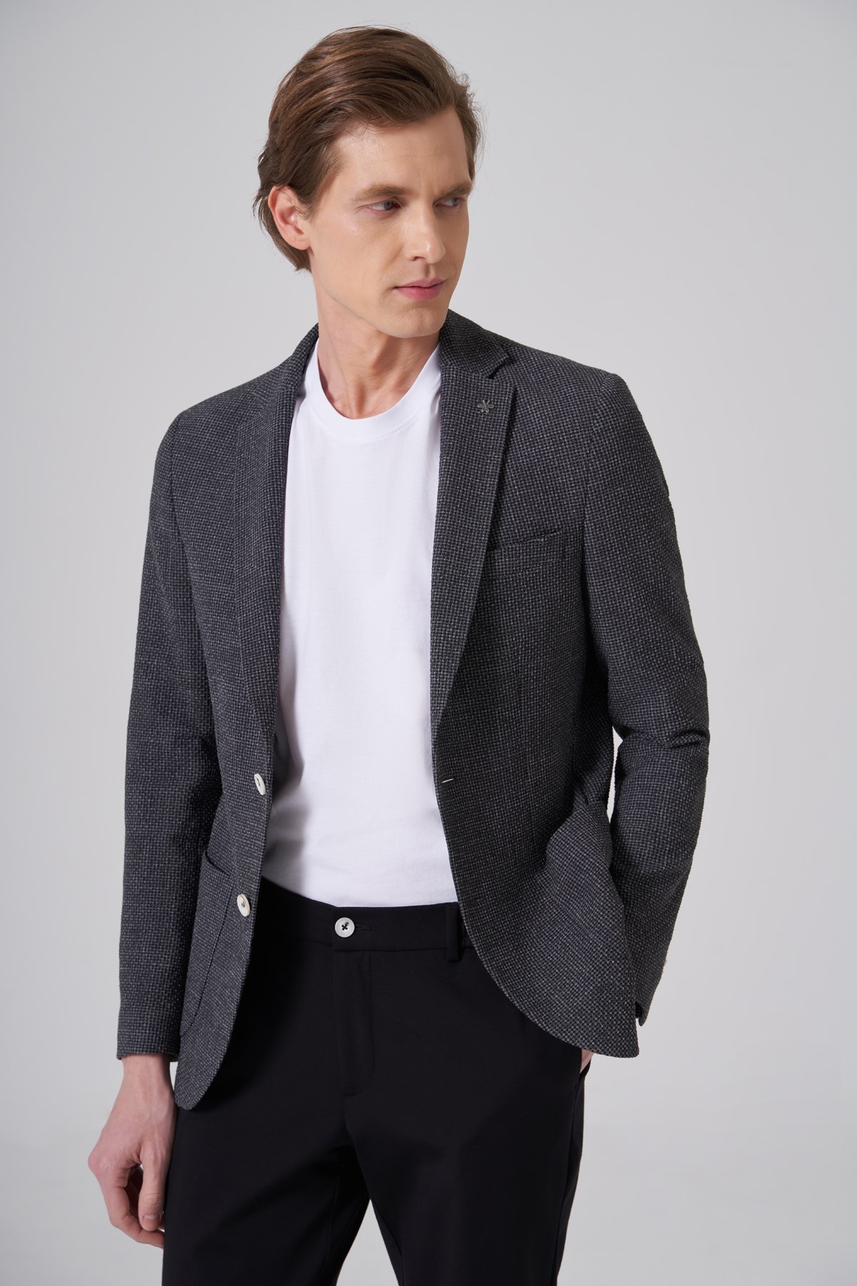 Morven Erkek Siyah Polyester Trend Desenli Slim Fit Ceket