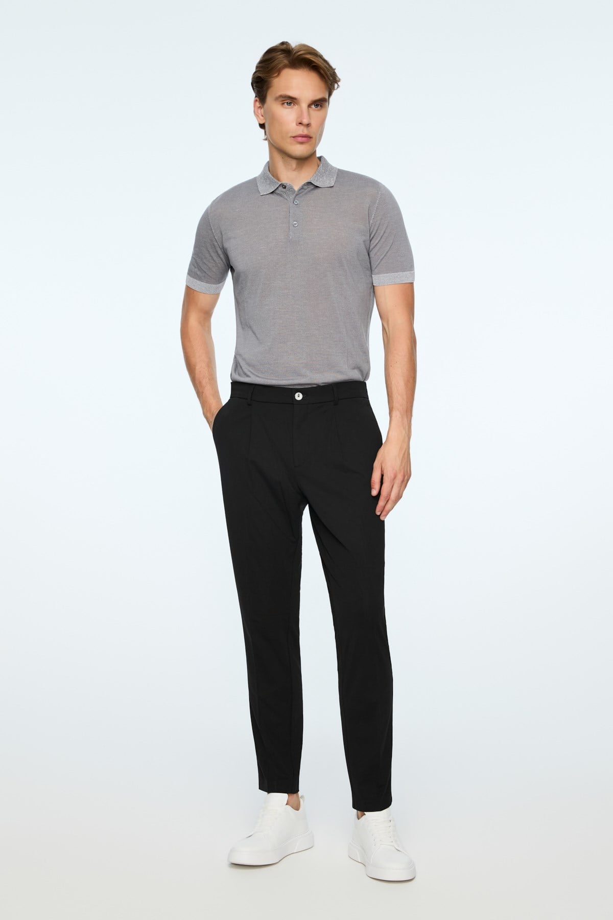 Morven Erkek Siyah Rayon Trend Düz Slim Fit Pantolon