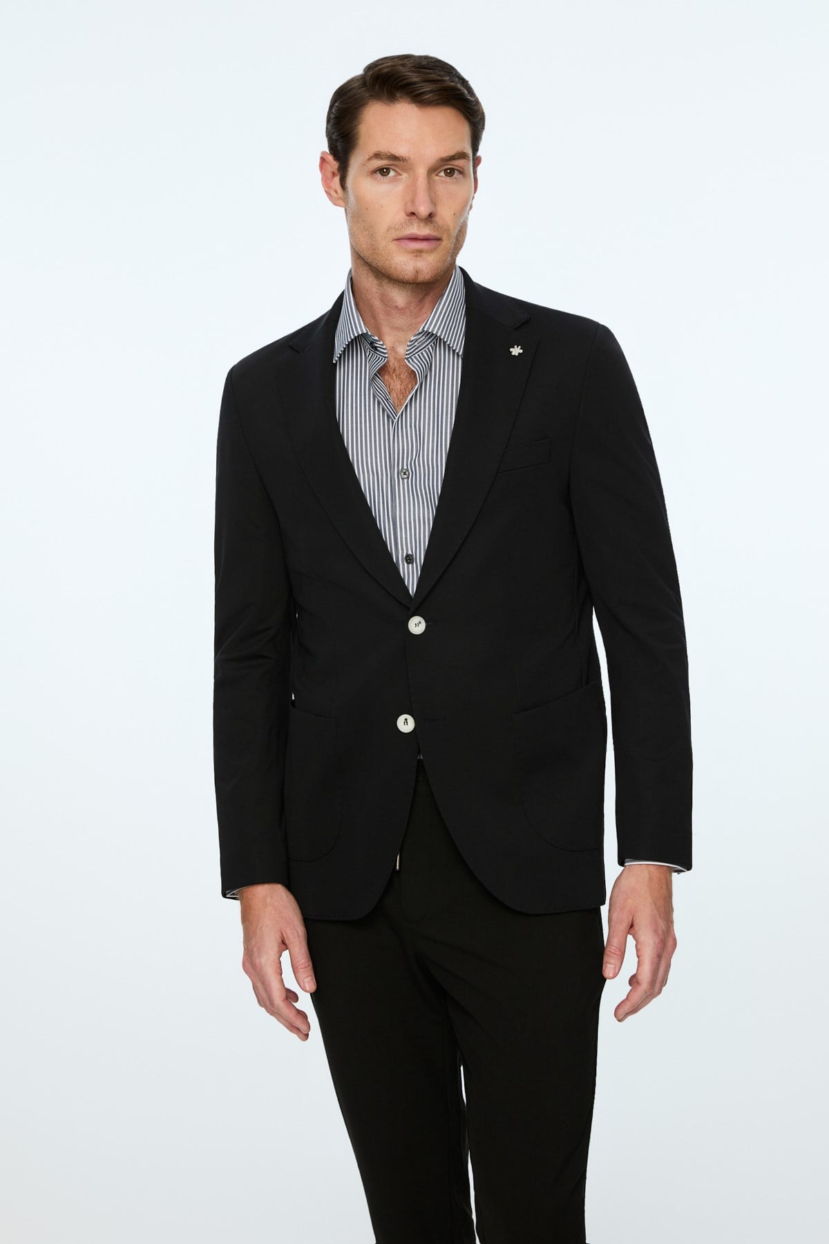 Morven Erkek Siyah Rayon Trend Düz Slim Fit Mono Yaka Ceket