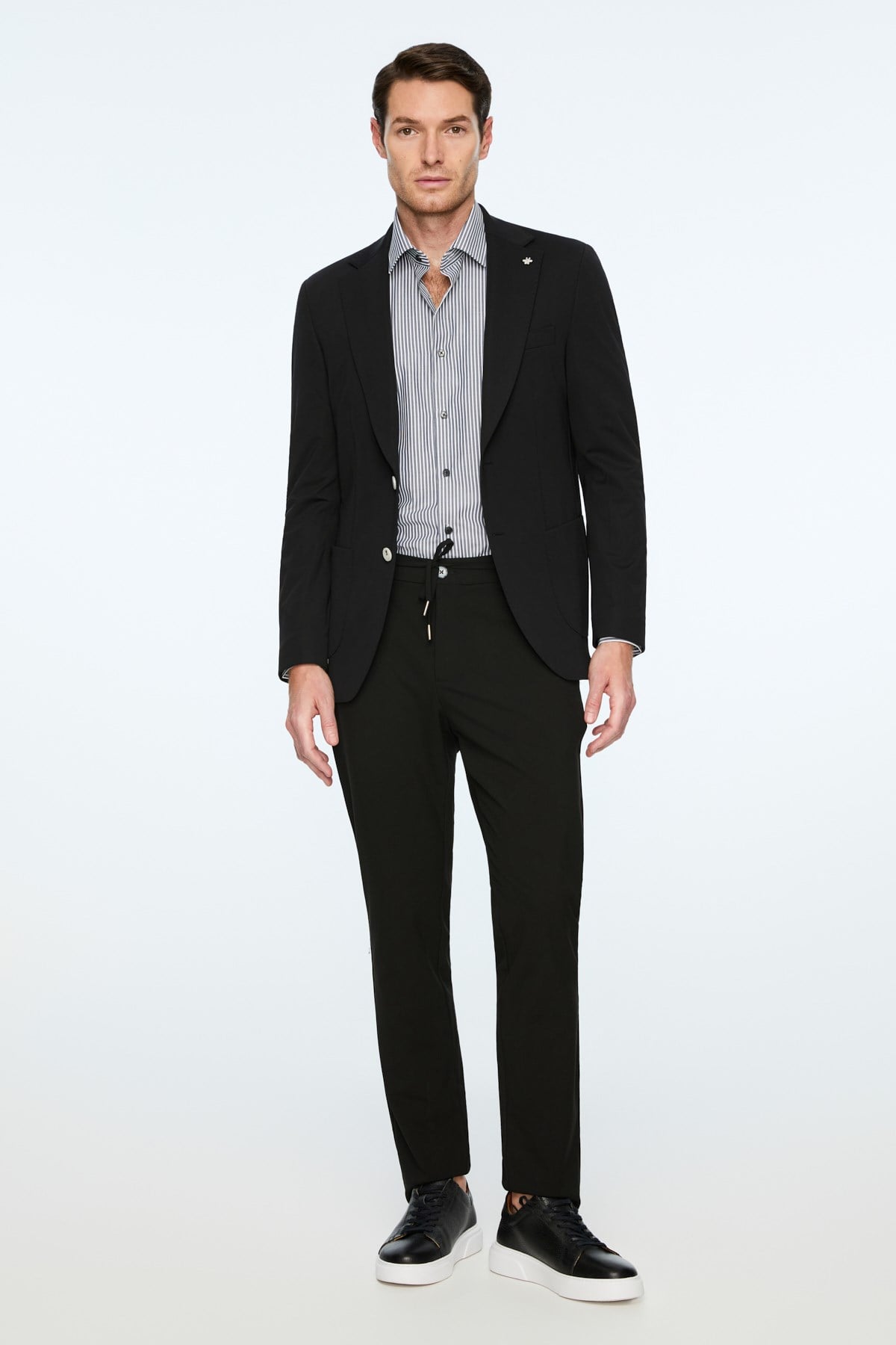 Morven Erkek Siyah Rayon Trend Düz Slim Fit Mono Yaka Ceket