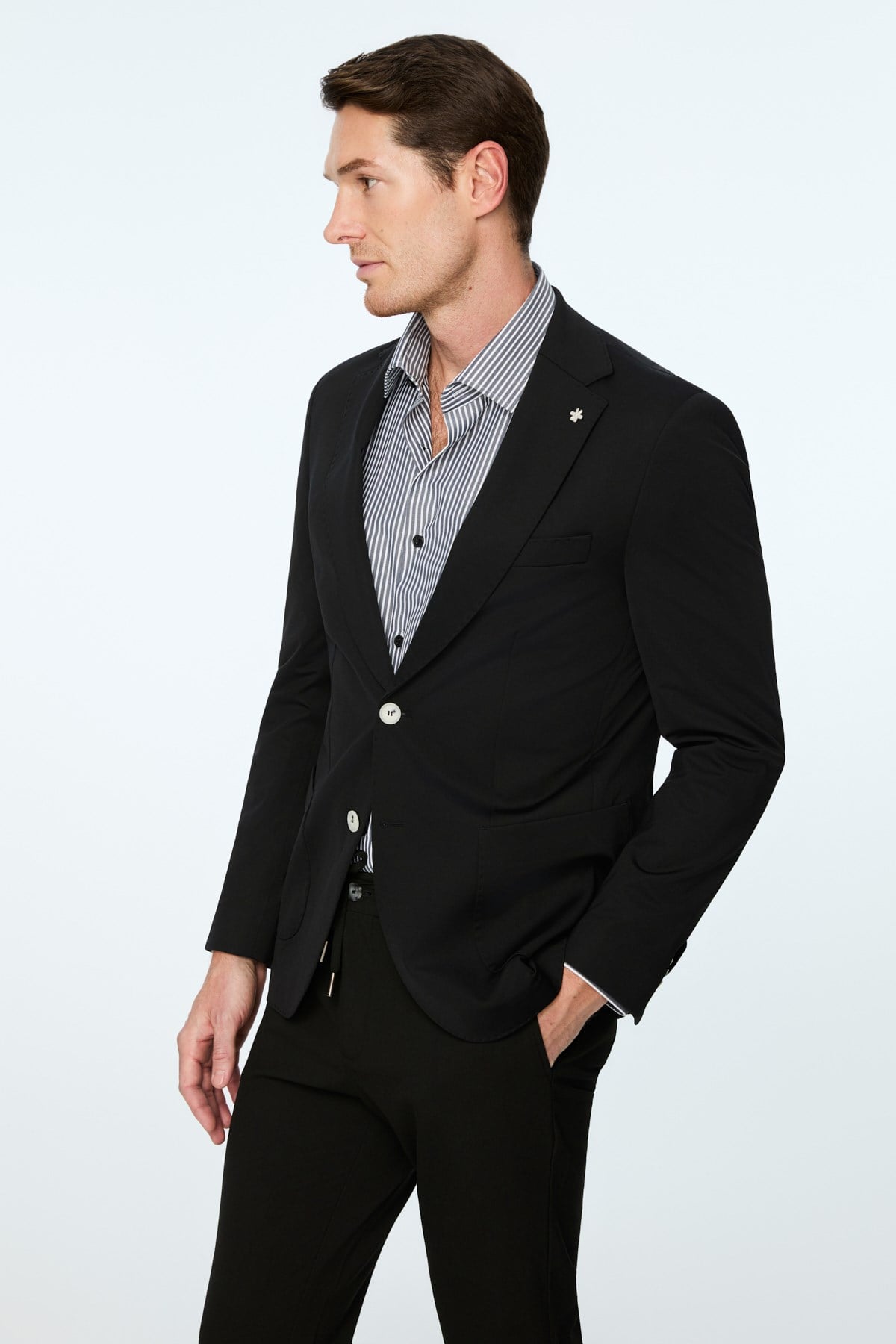 Morven Erkek Siyah Rayon Trend Düz Slim Fit Mono Yaka Ceket
