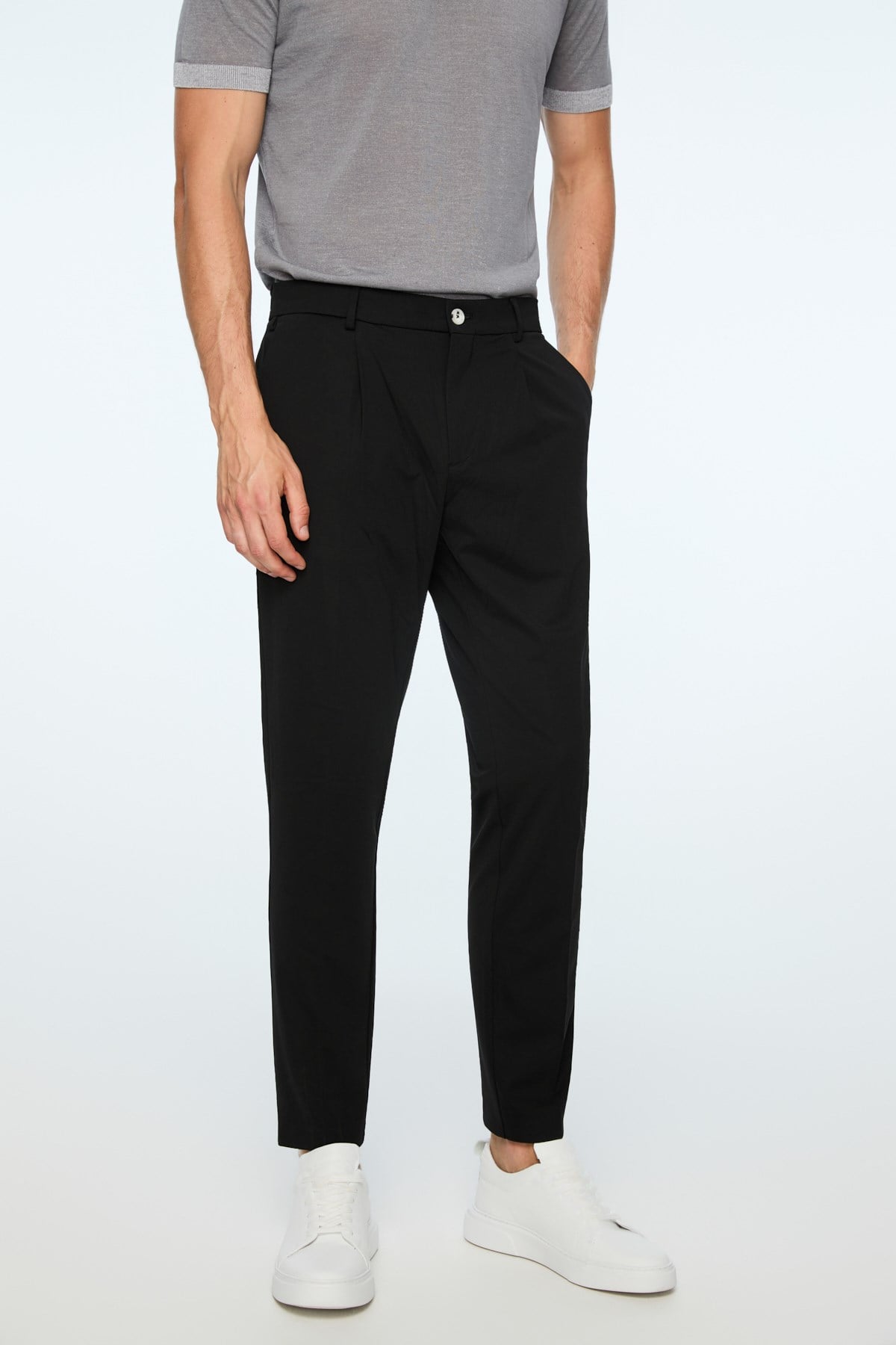 Morven Erkek Siyah Rayon Trend Düz Slim Fit Pantolon