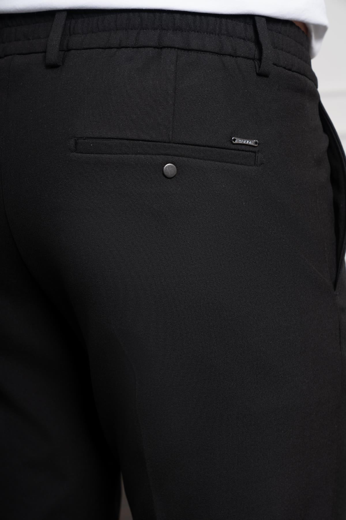 Morven Erkek Siyah Slim Fit Dar Kesim Lastikli Pantolon