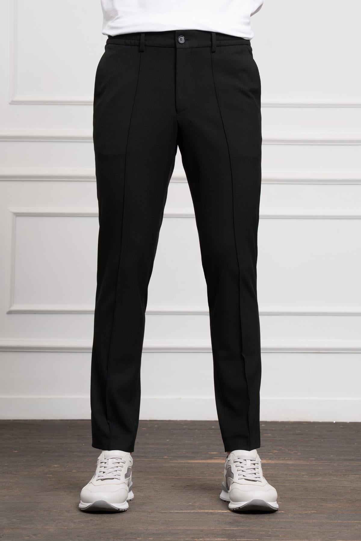 Morven Erkek Siyah Slim Fit Dar Kesim Lastikli Pantolon