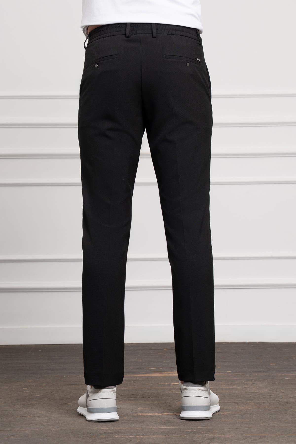 Morven Erkek Siyah Slim Fit Dar Kesim Lastikli Pantolon
