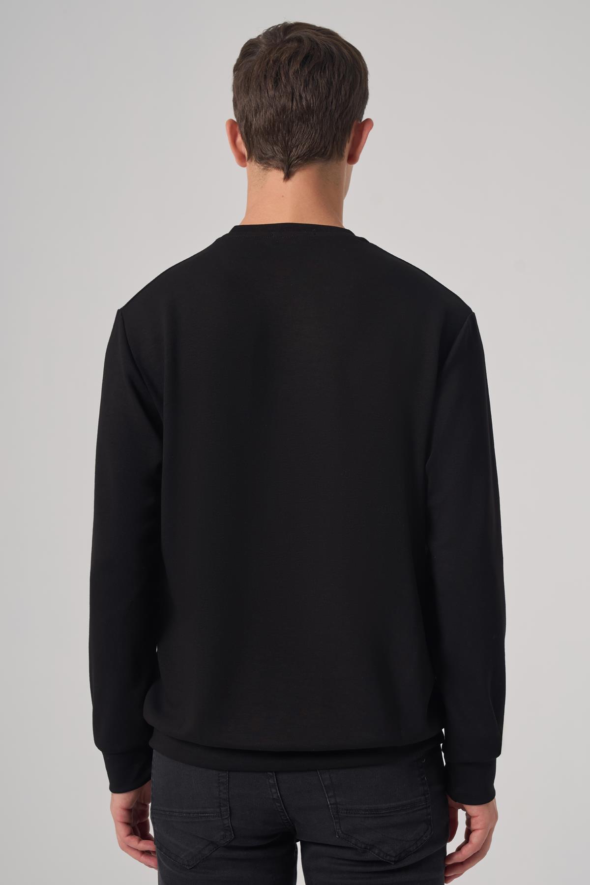 Morven Erkek Siyah Trend Baskılı Bisiklet Yaka Sweatshirt