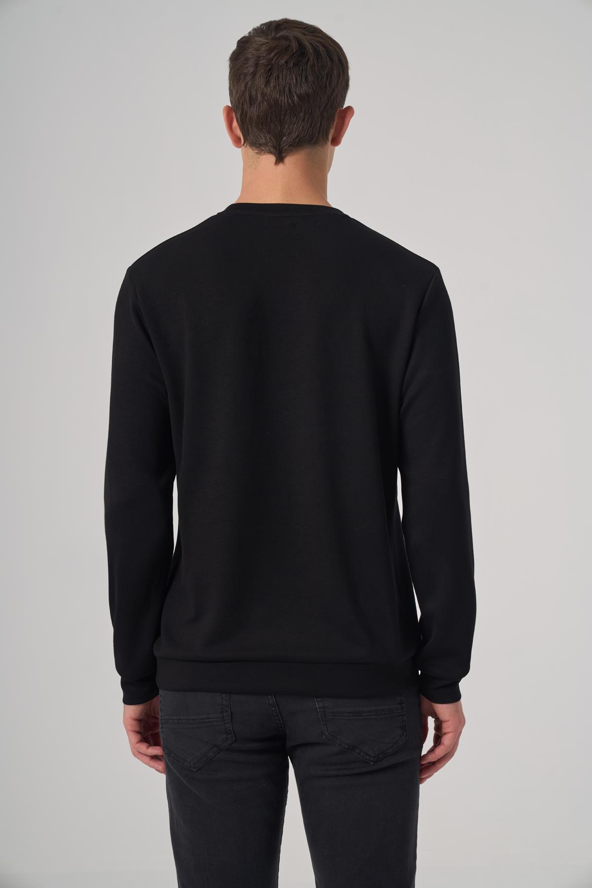 Morven Erkek Siyah Trend Baskılı Bisiklet Yaka Sweat-Shirt