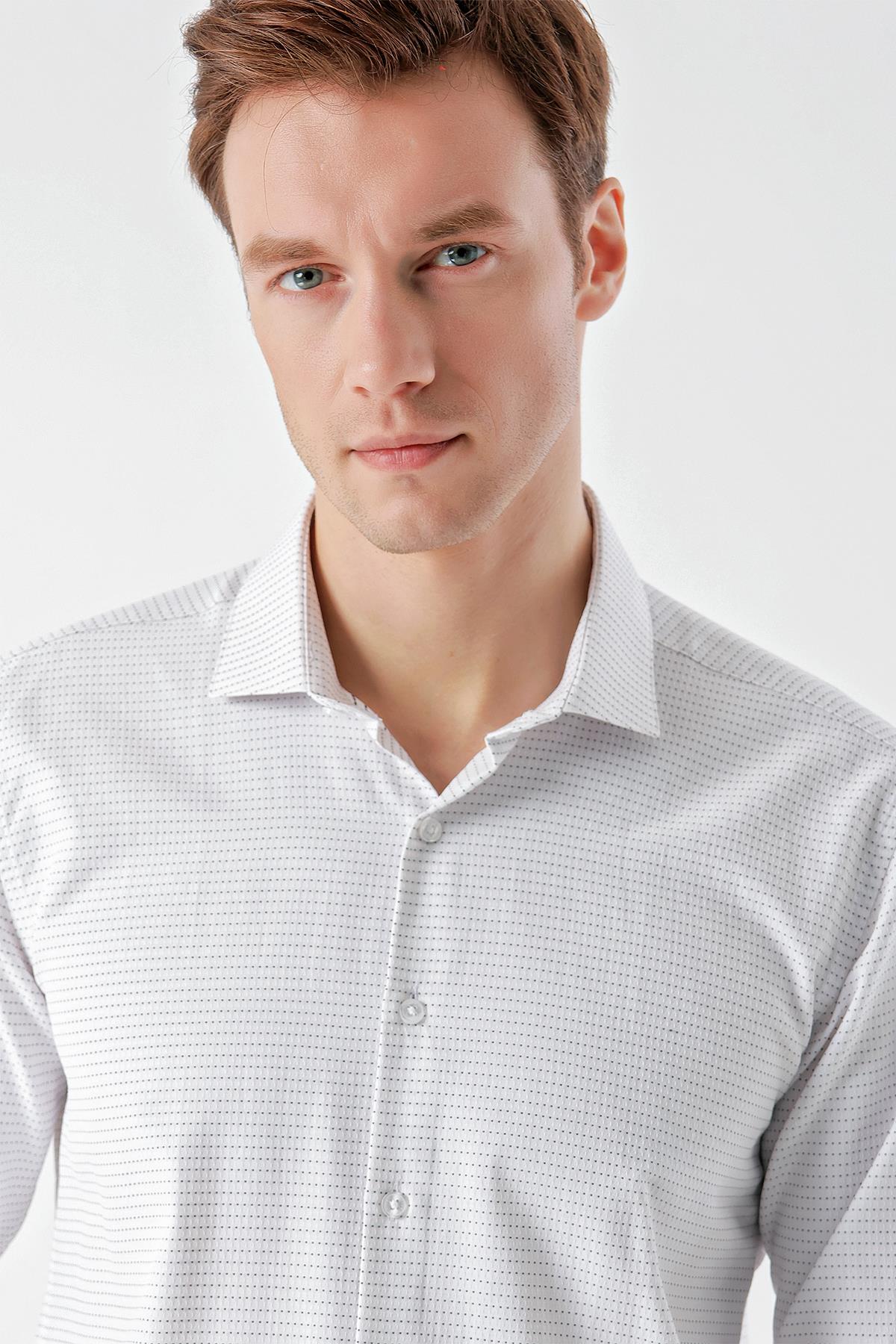 Morven Erkek Siyah Trend Baskılı Desenli İtalyan Yaka Slim Fit gömlek