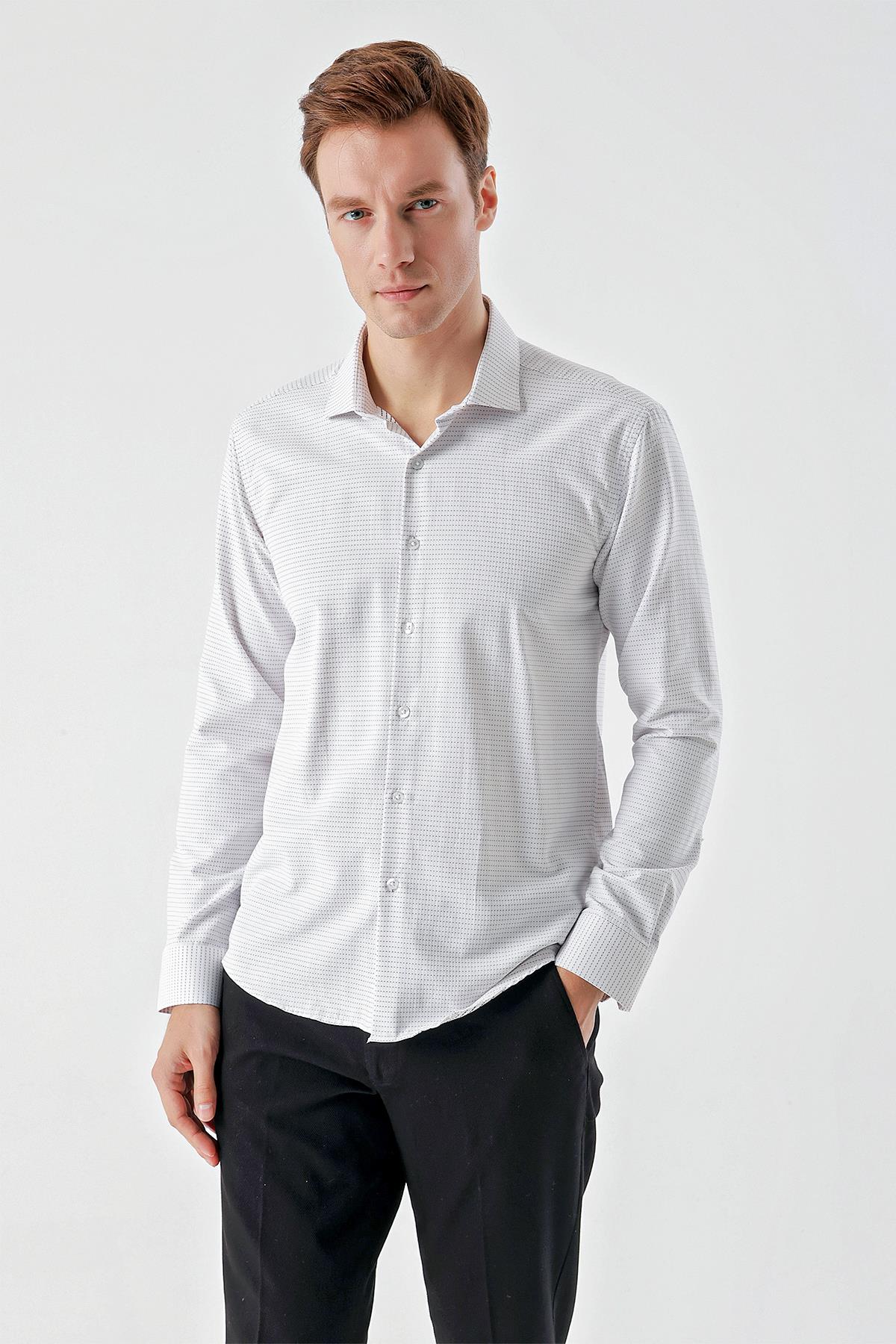 Morven Erkek Siyah Trend Baskılı Desenli İtalyan Yaka Slim Fit gömlek