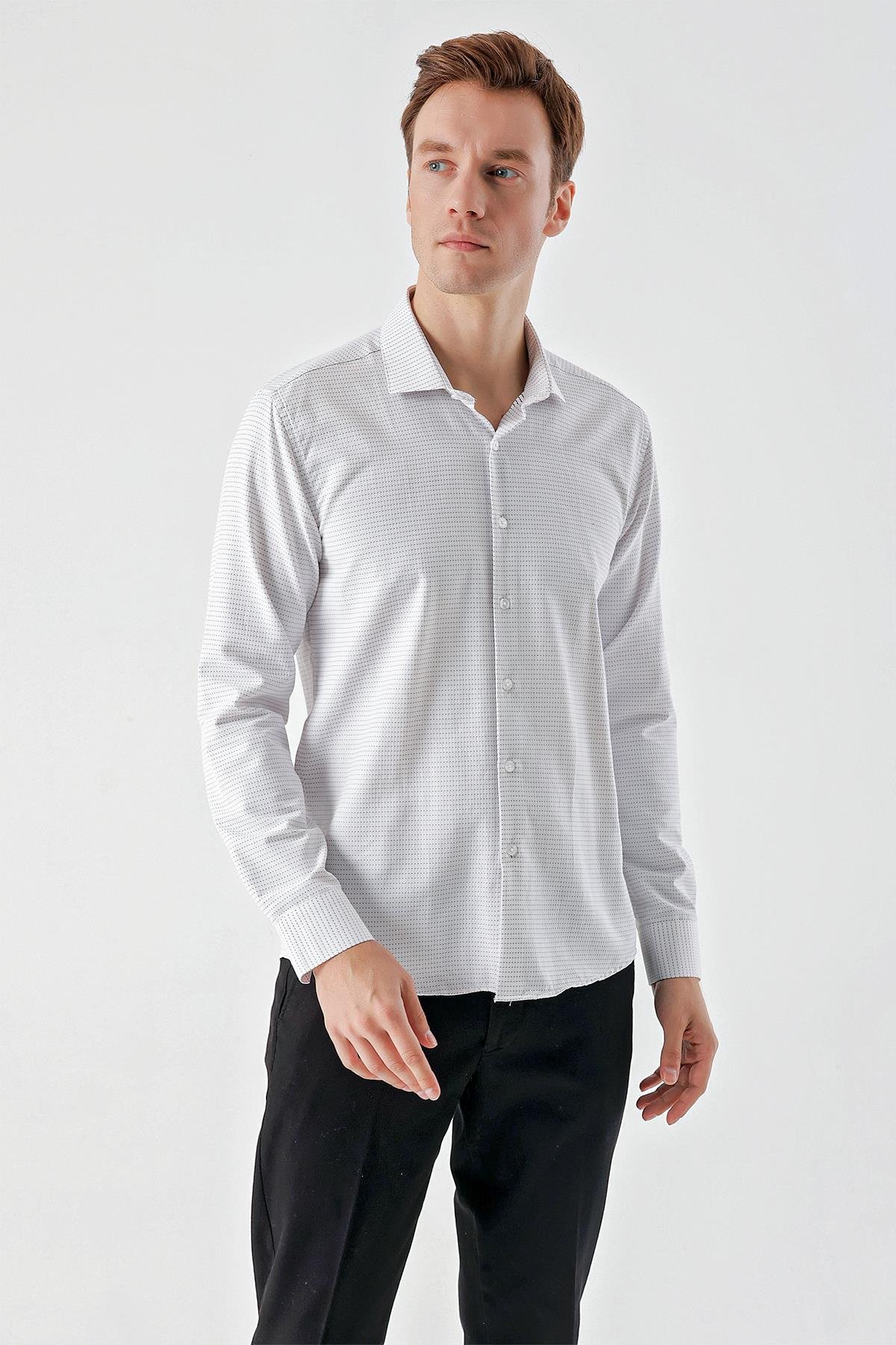 Morven Erkek Siyah Trend Baskılı Desenli İtalyan Yaka Slim Fit gömlek