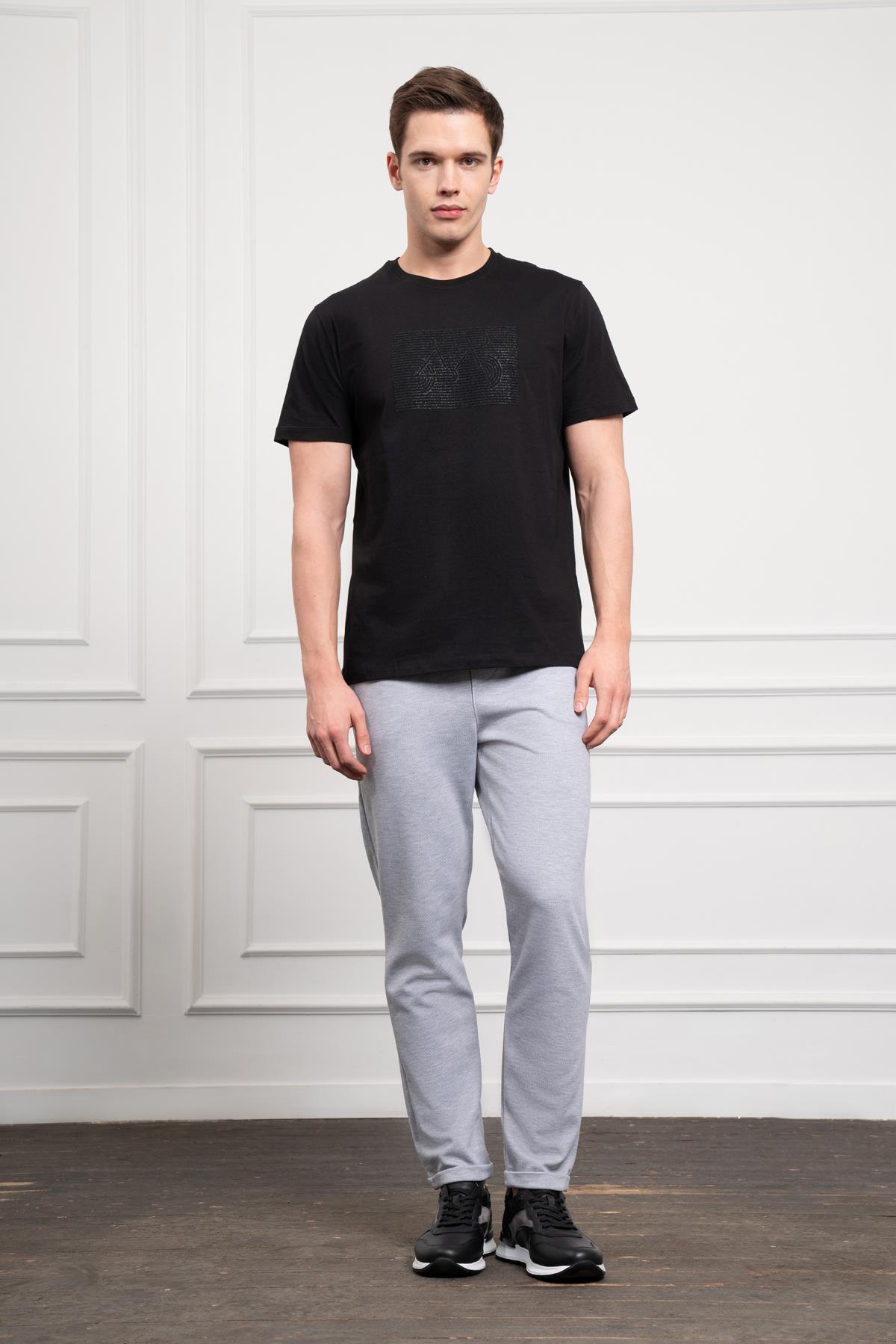 Morven Erkek Siyah Trend Bisiklet Yaka Dinamik Fit Pamuk T-Shirt