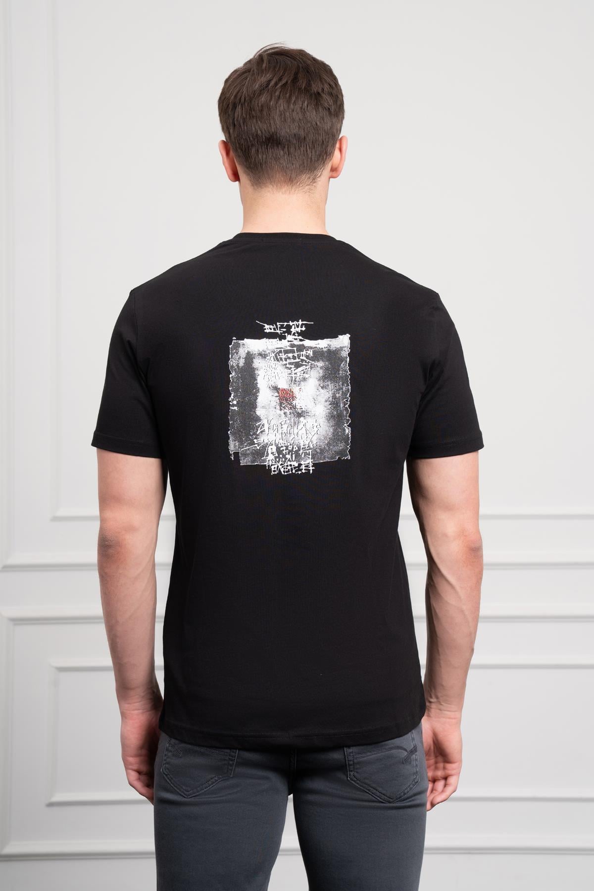 Morven Erkek Siyah Trend Bisiklet Yaka Dinamik Fit Pamuk T-Shirt