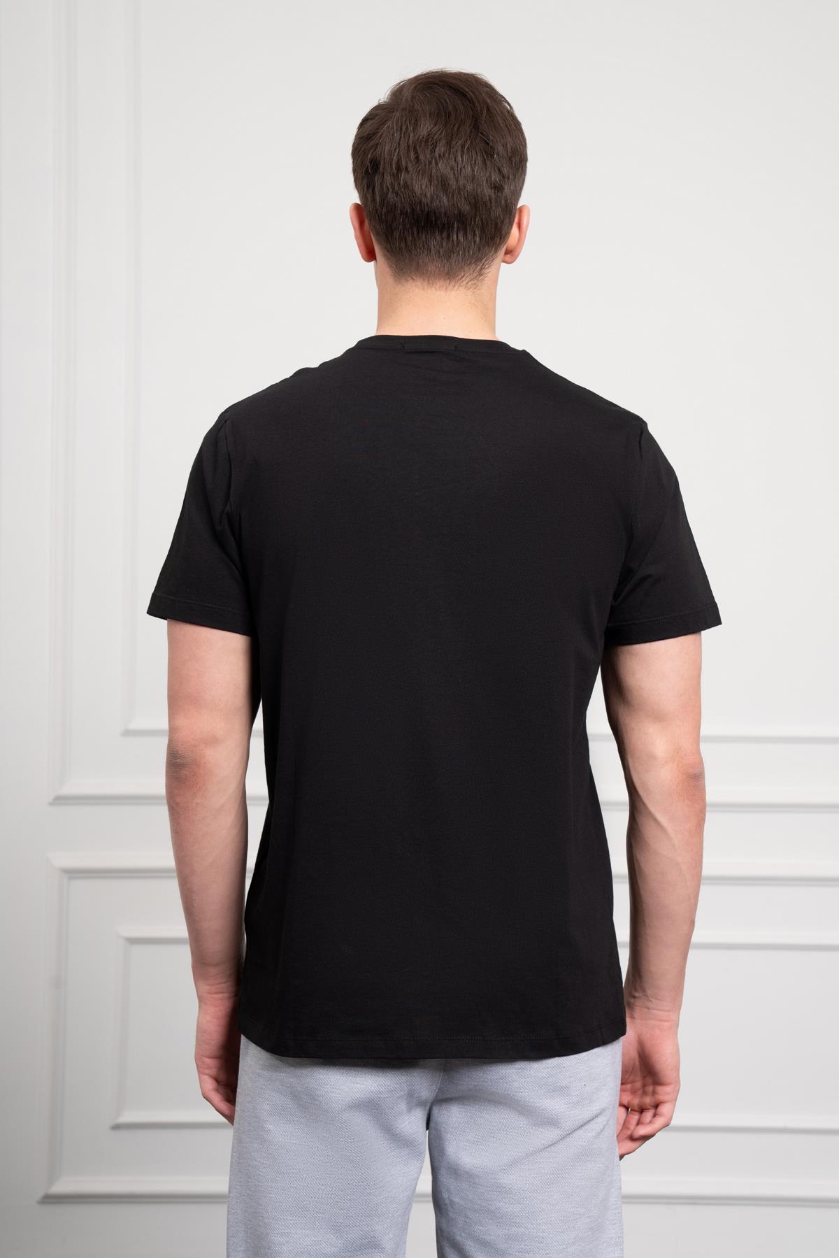 Morven Erkek Siyah Trend Bisiklet Yaka Dinamik Fit Pamuk T-Shirt