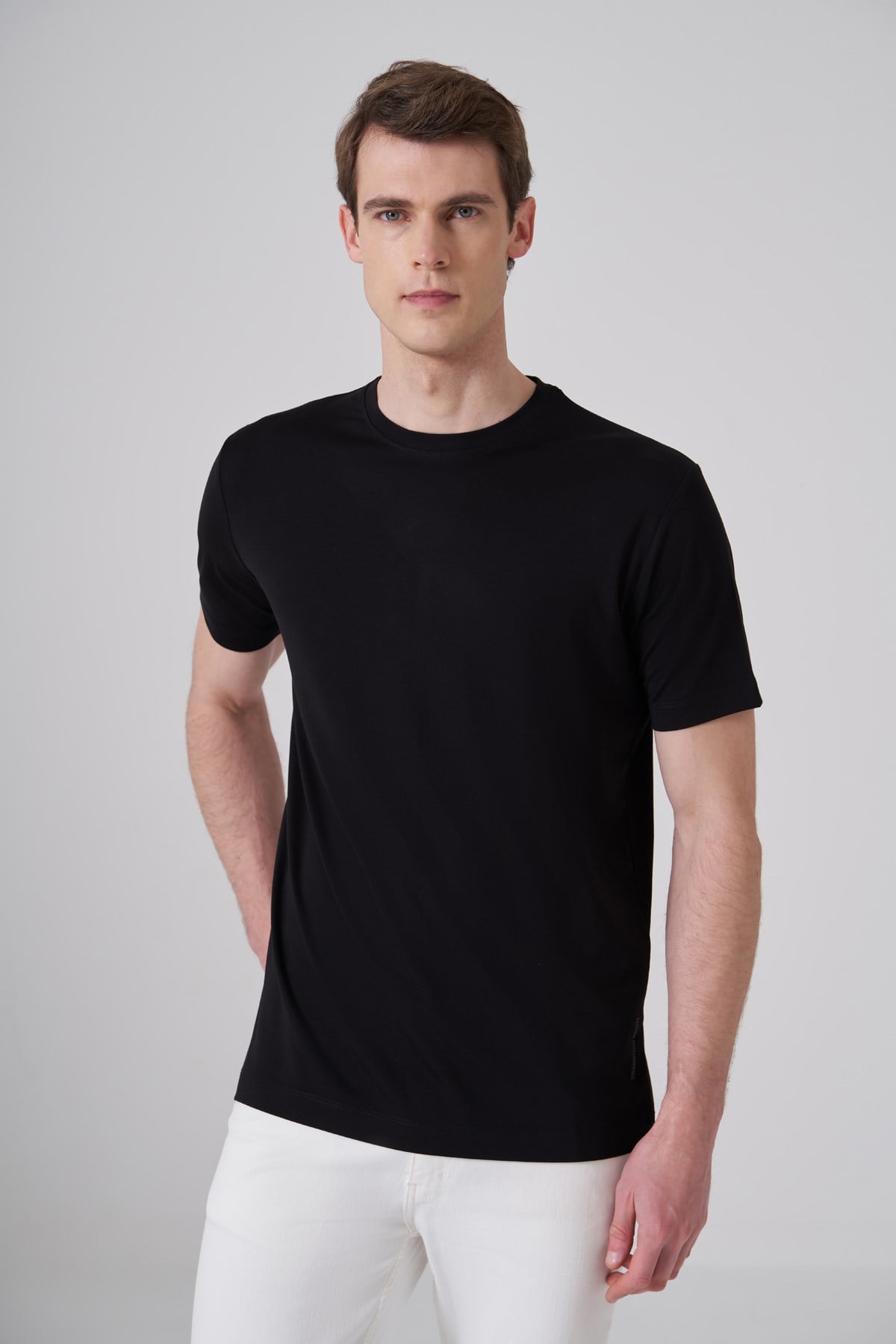 Morven Erkek Siyah Trend  Bisiklet Yaka Rayon Dinamik Fit Tshirt