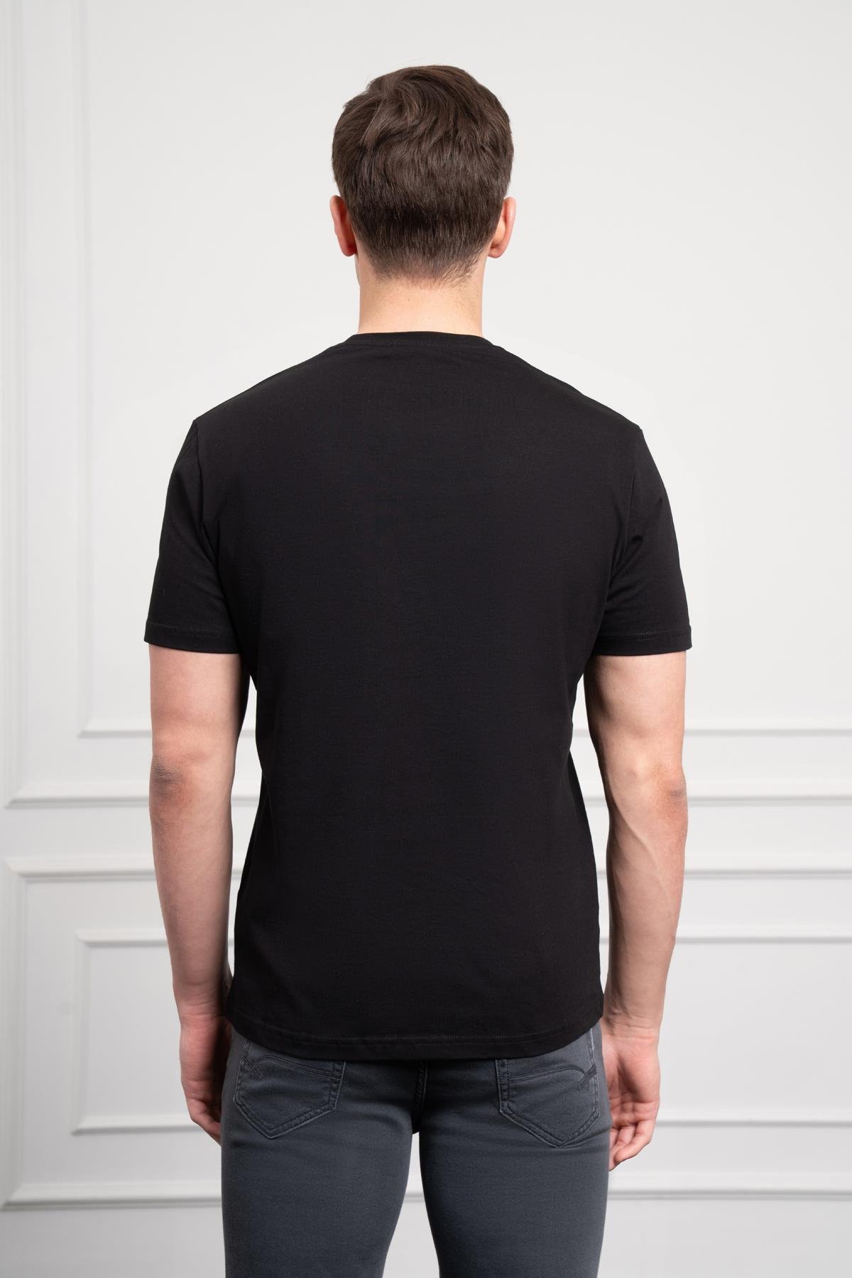 Morven Erkek Siyah Trend Bisiklet Yaka Dinamik Fit Pamuk T-Shirt