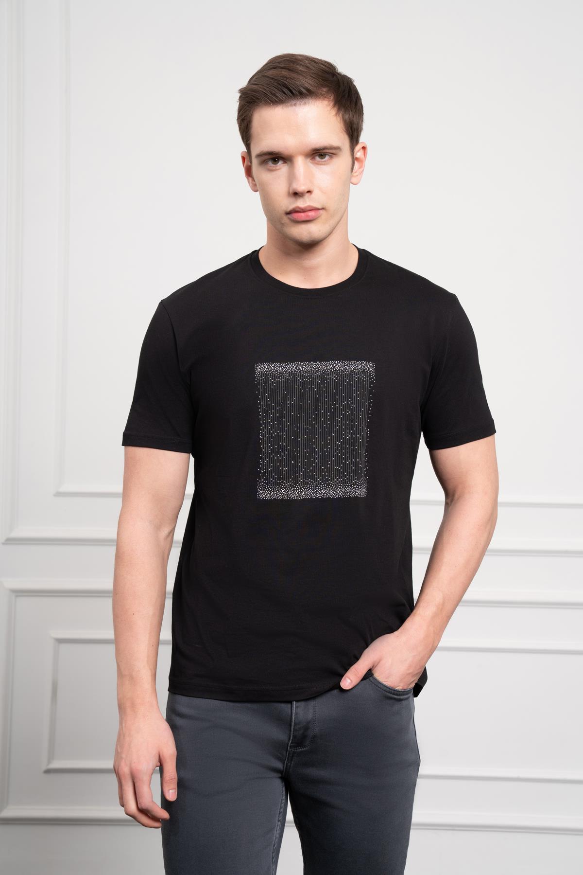 Morven Erkek Siyah Trend Bisiklet Yaka Dinamik Fit Pamuk T-Shirt