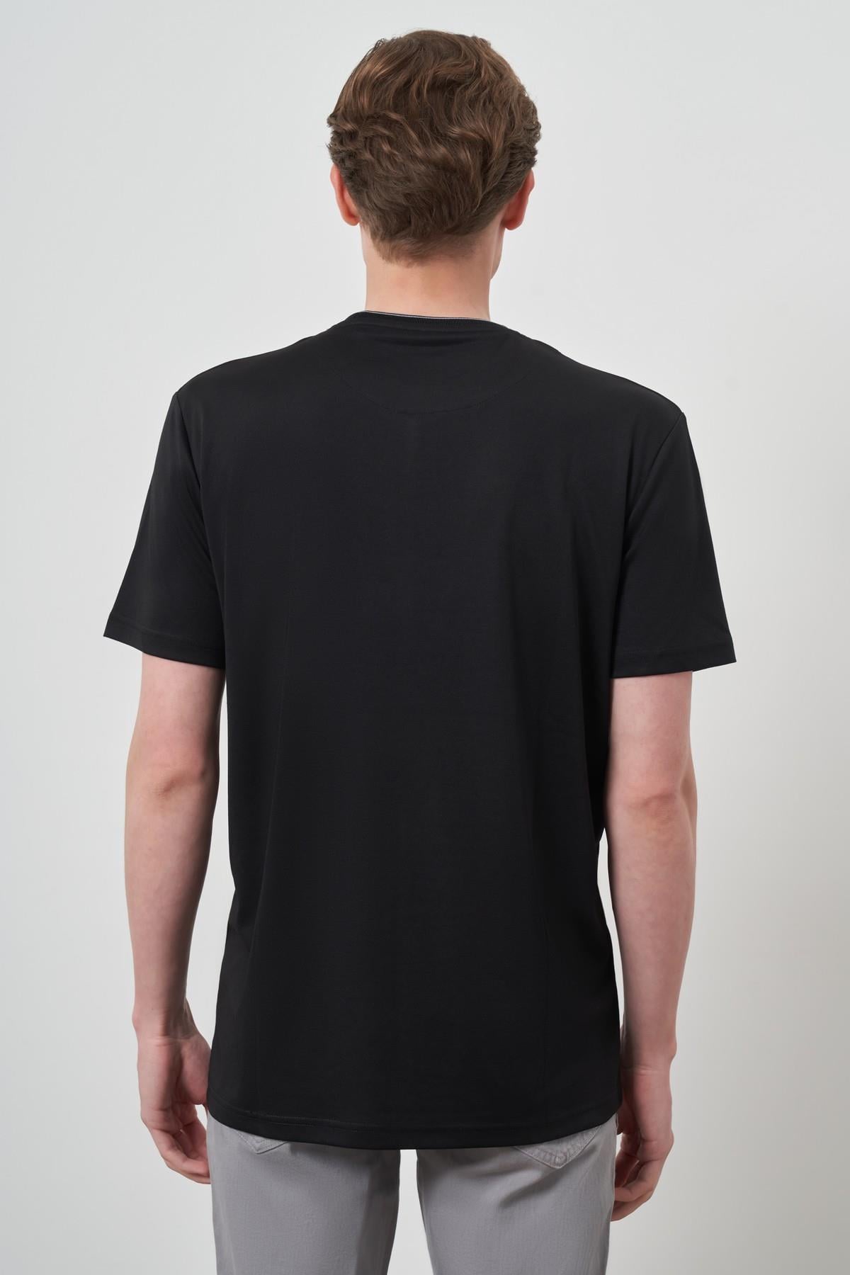 Morven Erkek Siyah Trend Bisiklet Yaka T-Shirt