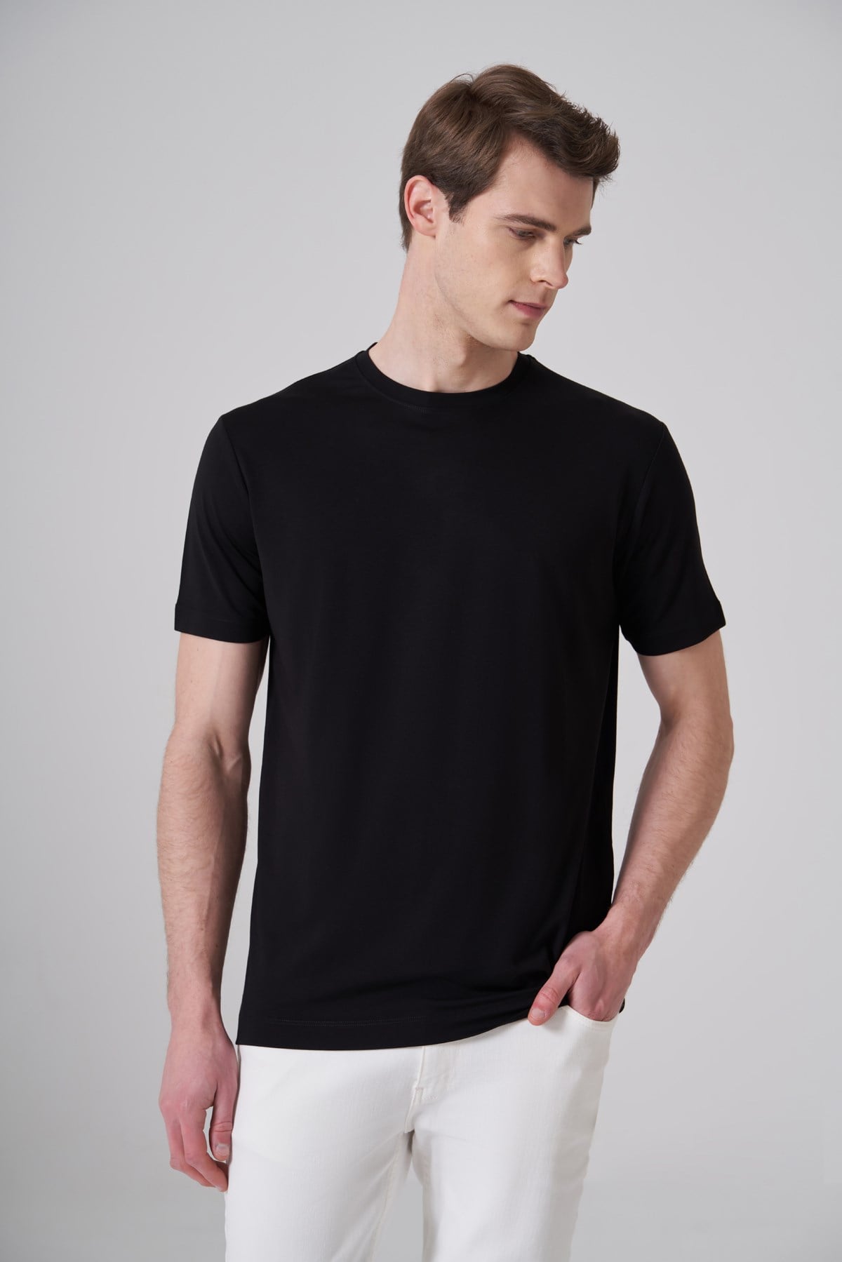 Morven Erkek Siyah Trend  Bisiklet Yaka Rayon Dinamik Fit Tshirt