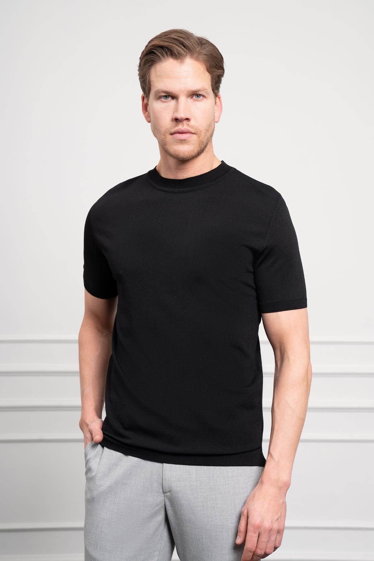 Morven Erkek Siyah Trend Bisiklet Yaka Dynamic Fit Rahat Kesim Rayon T-Shirt