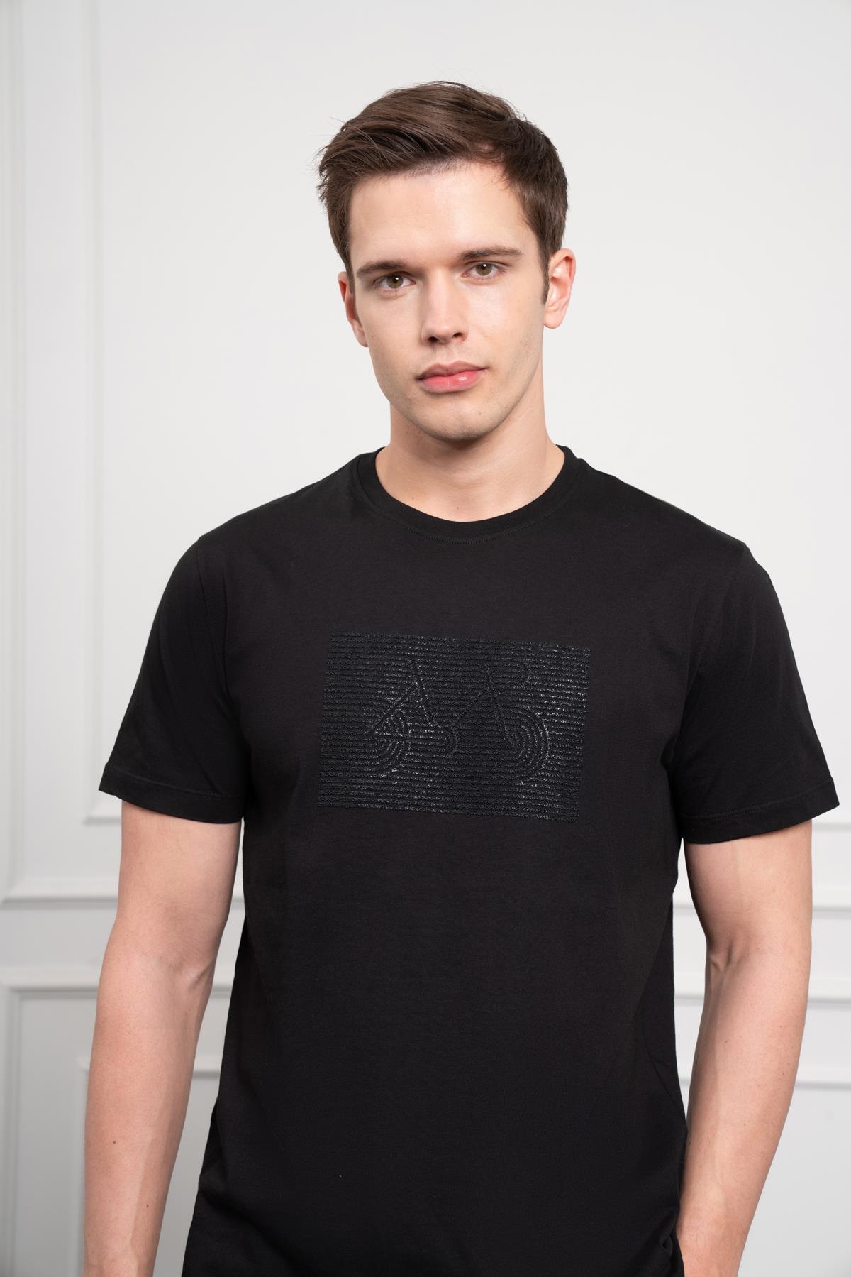 Morven Erkek Siyah Trend Bisiklet Yaka Dinamik Fit Pamuk T-Shirt