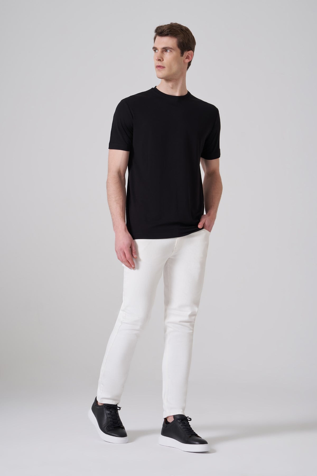Morven Erkek Siyah Trend  Bisiklet Yaka Rayon Dinamik Fit Tshirt
