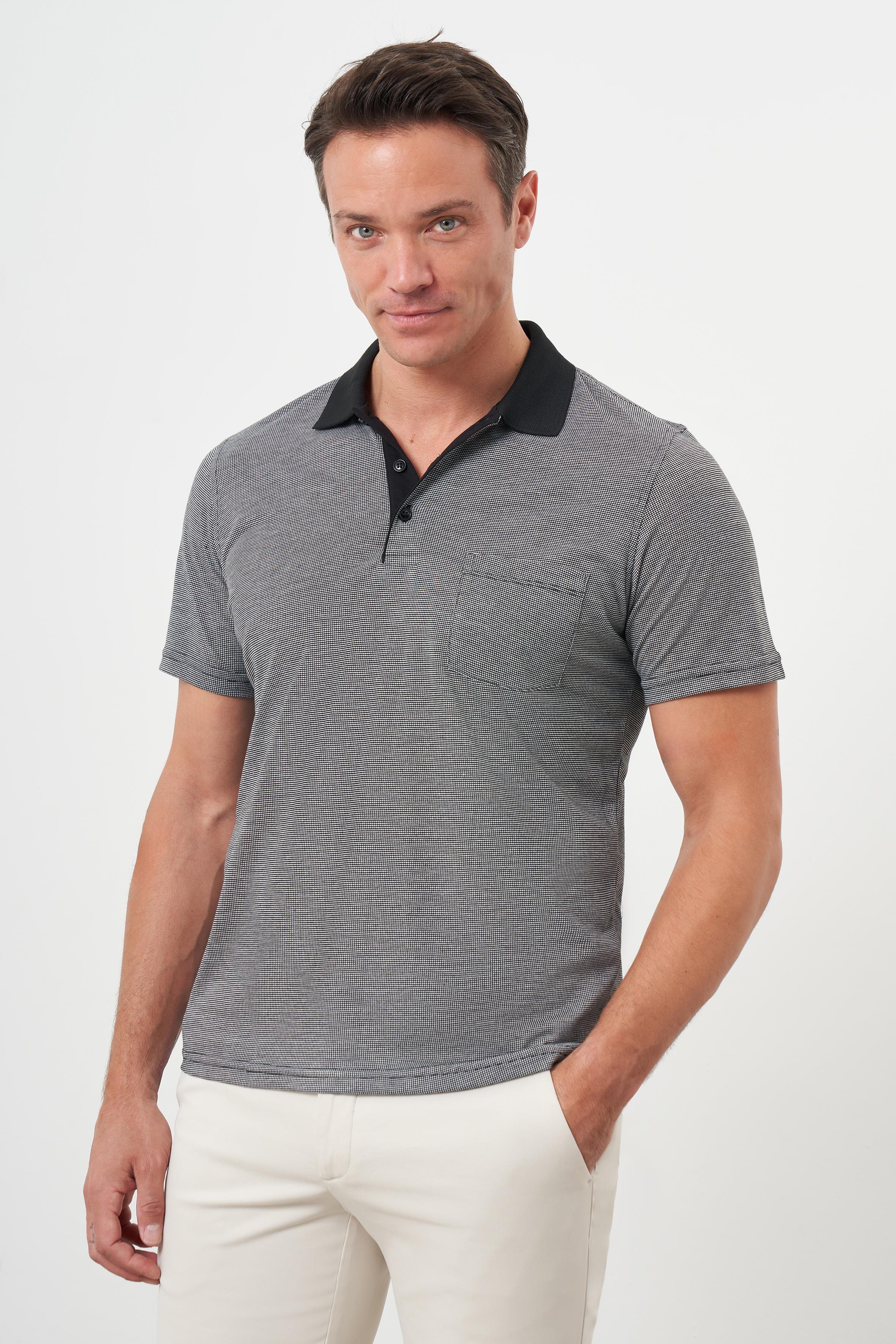 Morven Erkek Siyah Trend Cepli Polo Yaka T-Shirt