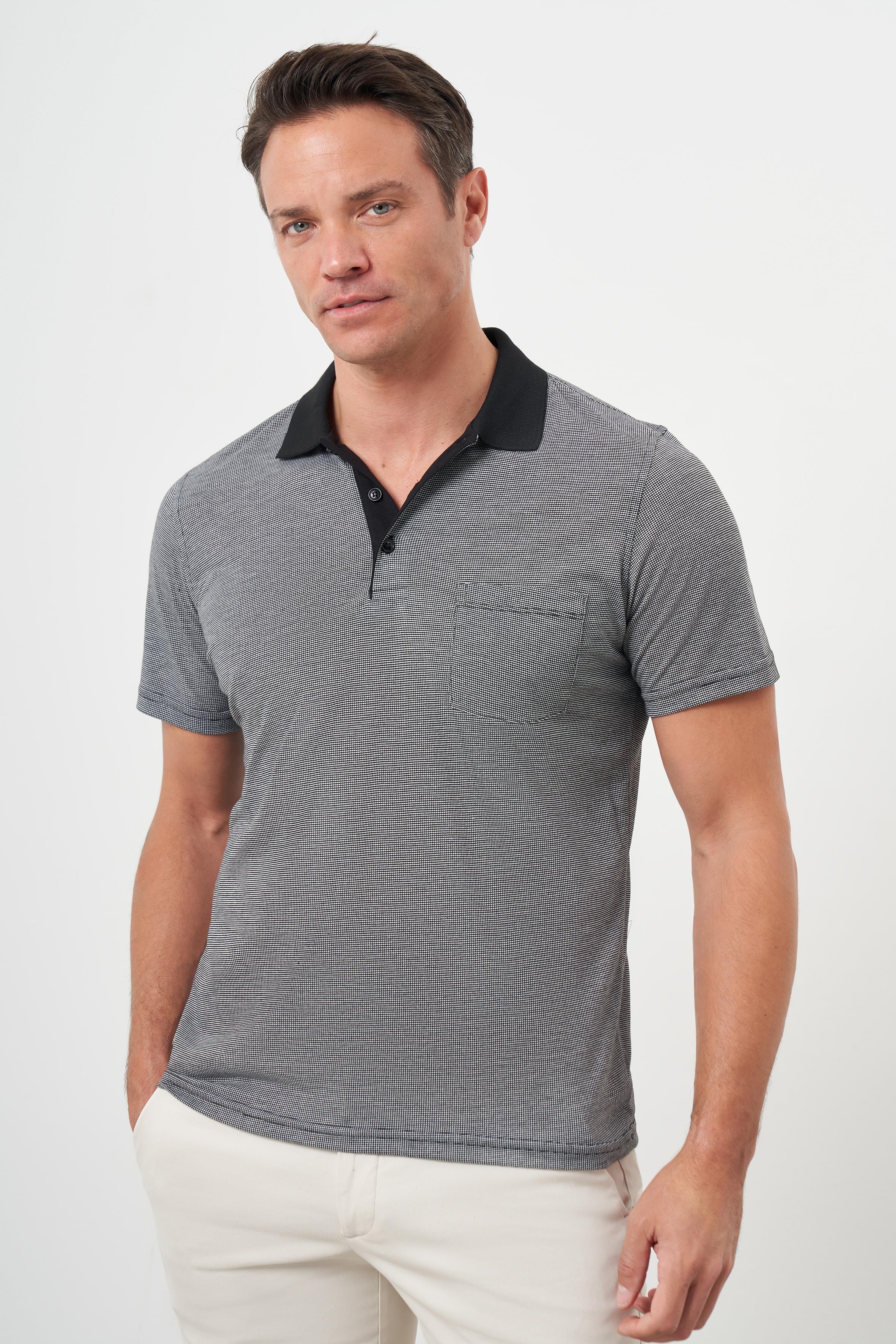 Morven Erkek Siyah Trend Cepli Polo Yaka T-Shirt