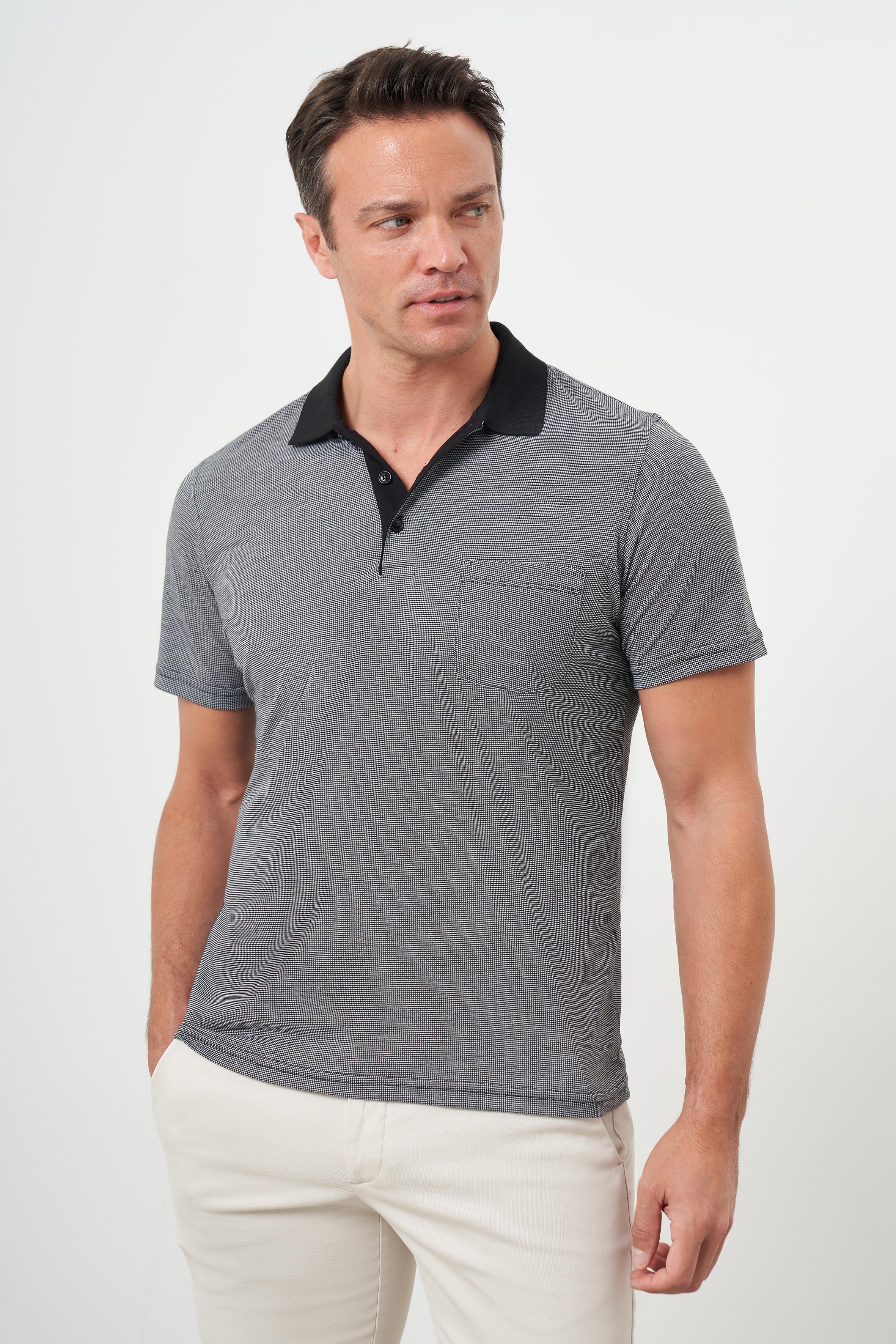 Morven Erkek Siyah Trend Cepli Polo Yaka T-Shirt