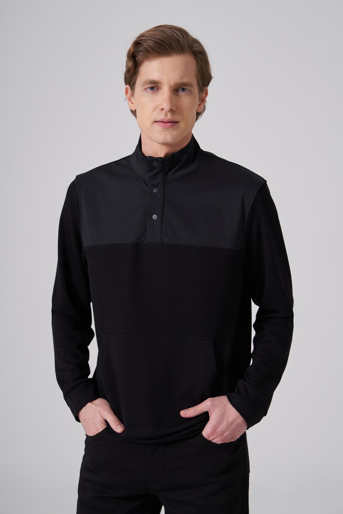 Morven Erkek Siyah Trend Dik Yaka Dinamik Fit Sweat-Shirt