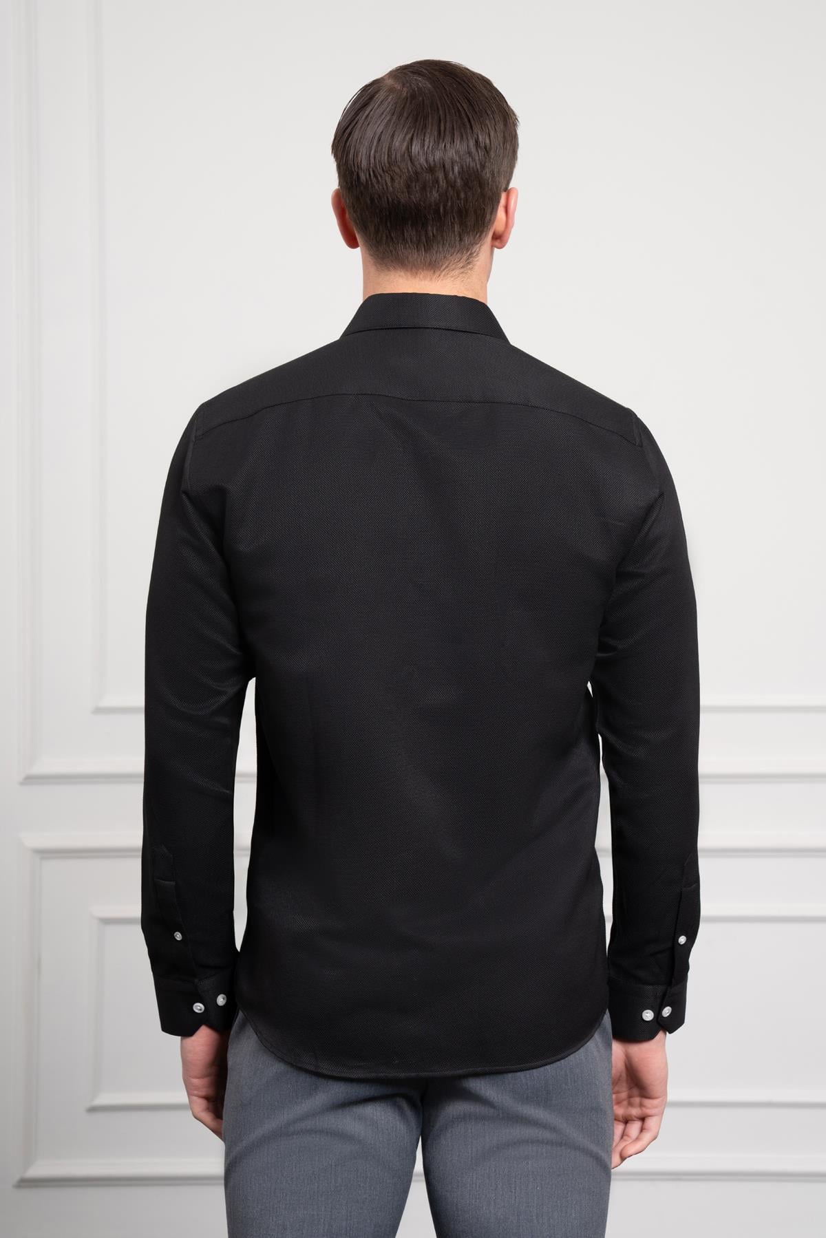 Morven Erkek Siyah Trend İtalyan Yaka  Slim Fit Dar Kesim Gömlek