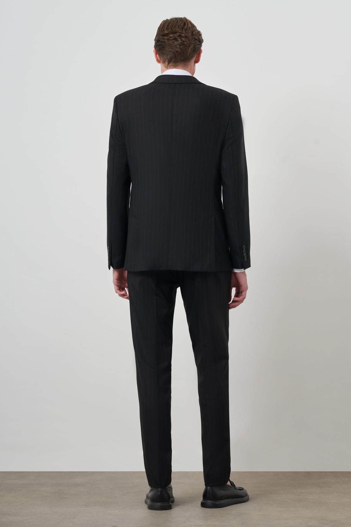 Morven Erkek Siyah Trend Kruvaze Slim Fit Takım Elbise