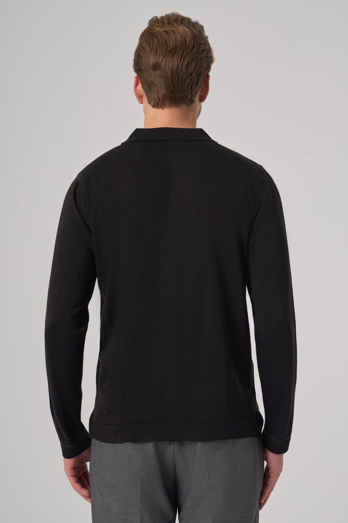 Morven Erkek Siyah Trend Polo Yaka Gömlek Triko