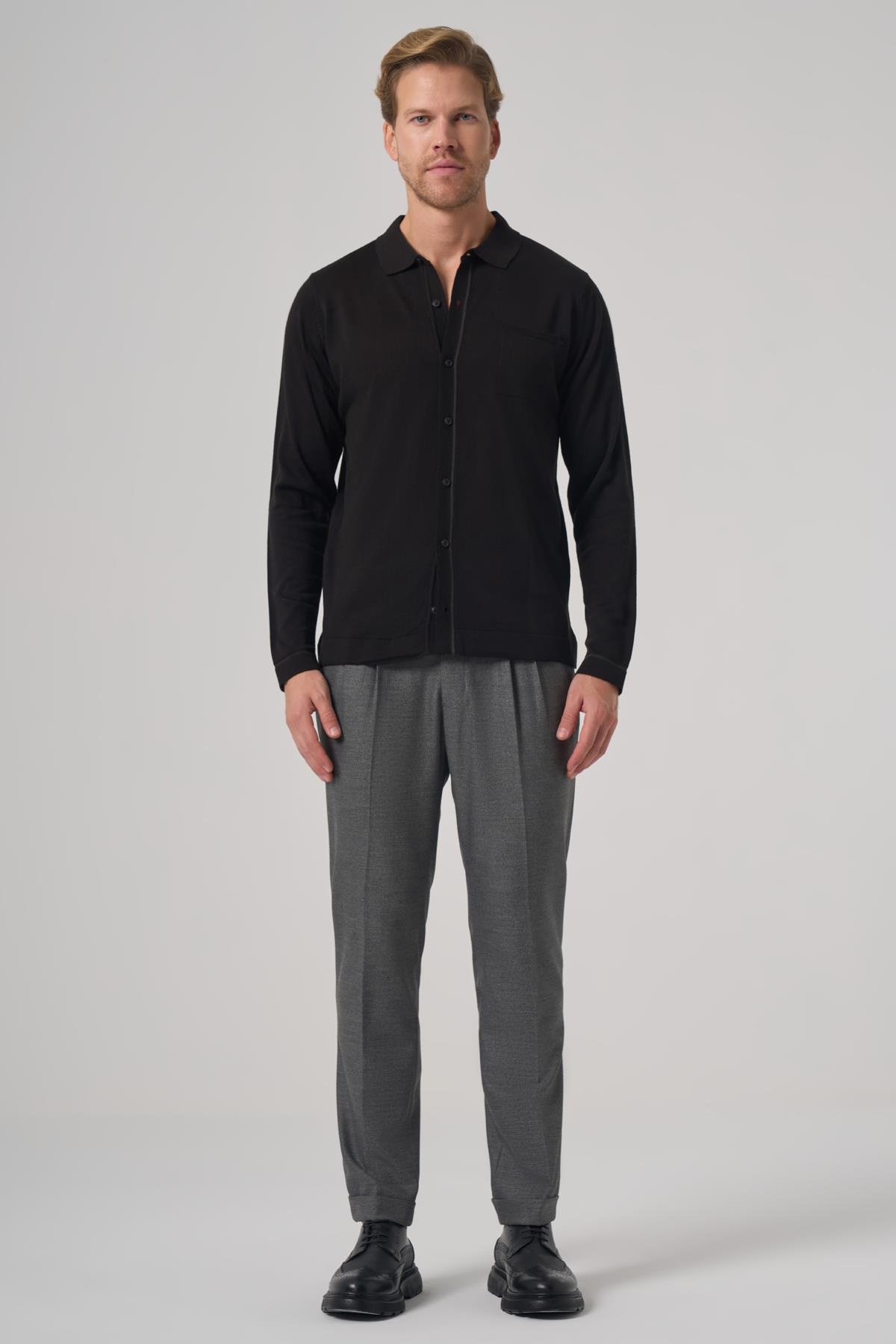 Morven Erkek Siyah Trend Polo Yaka Gömlek Triko