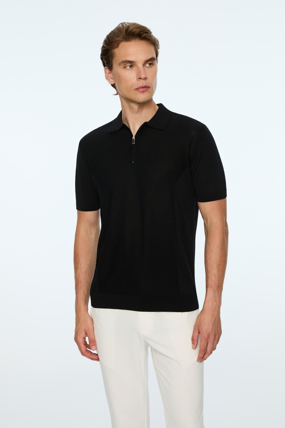 Morven Erkek Siyah Trend Polo Yaka Rayon Triko T-Shirt
