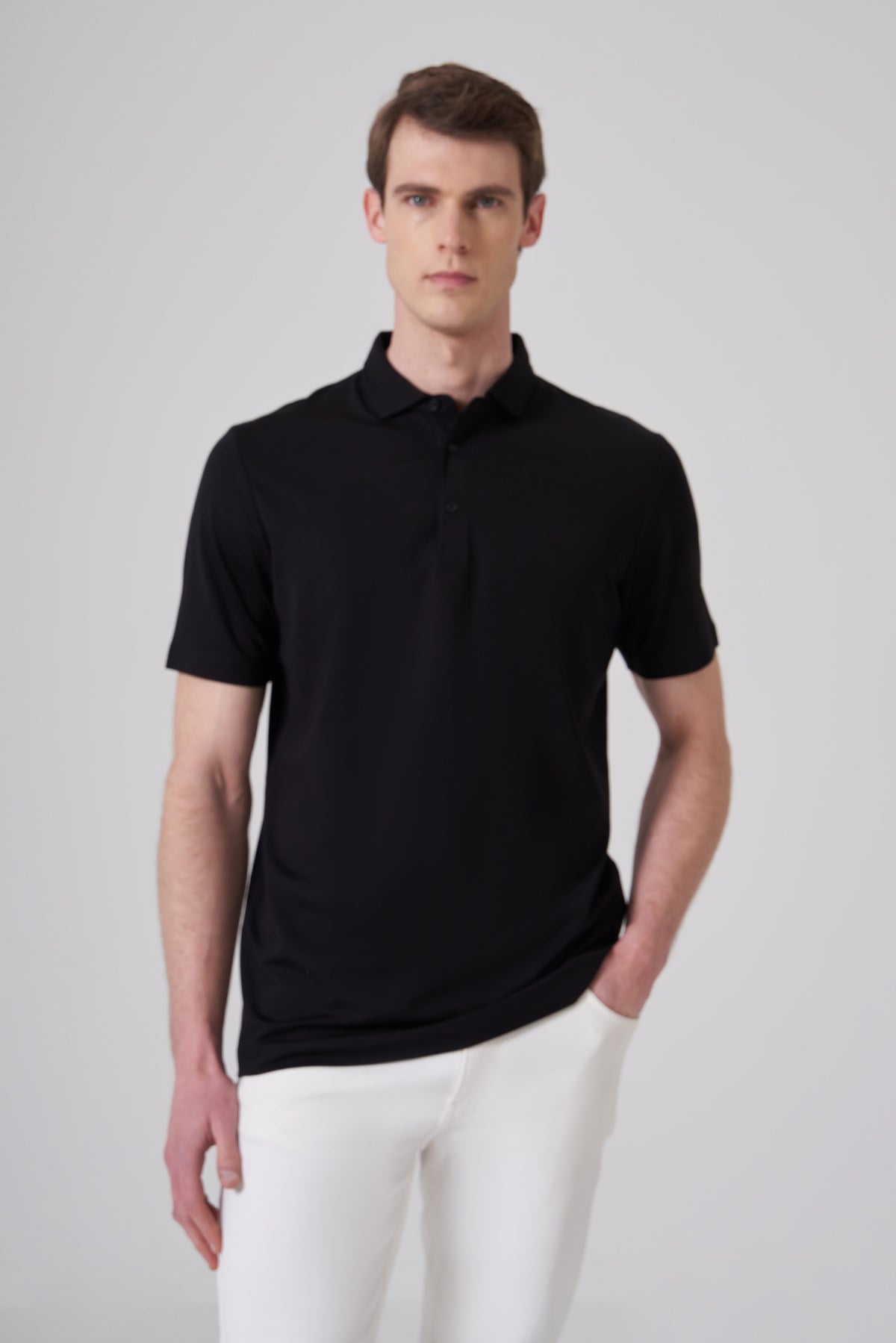 Morven Erkek Siyah Trend Polo Yaka Rayon Dinamik Fit Tshirt