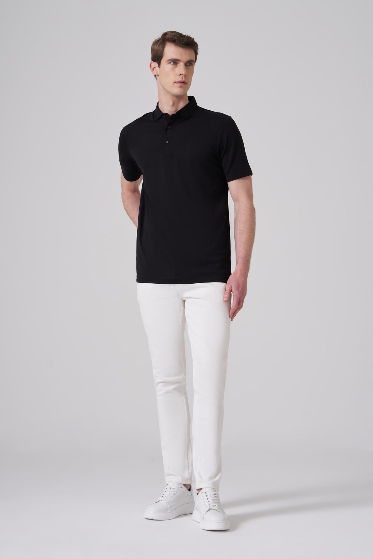 Morven Erkek Siyah Trend Polo Yaka Rayon Dinamik Fit Tshirt