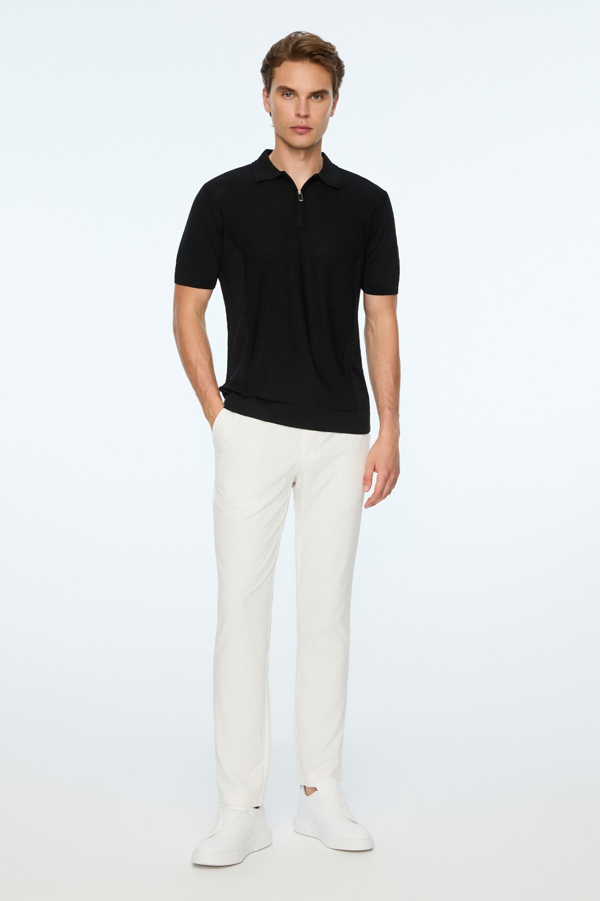 Morven Erkek Siyah Trend Polo Yaka Rayon Triko T-Shirt