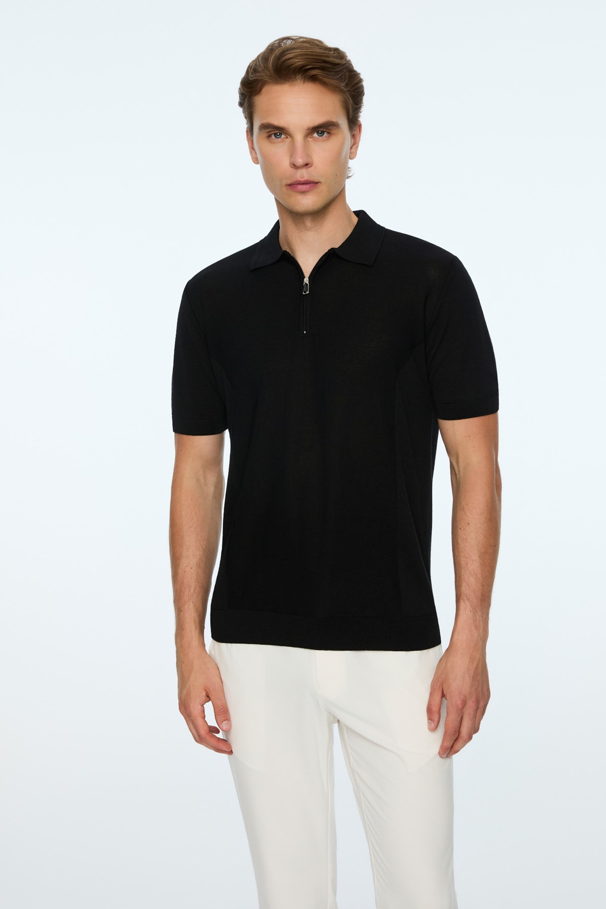 Morven Erkek Siyah Trend Polo Yaka Rayon Triko T-Shirt