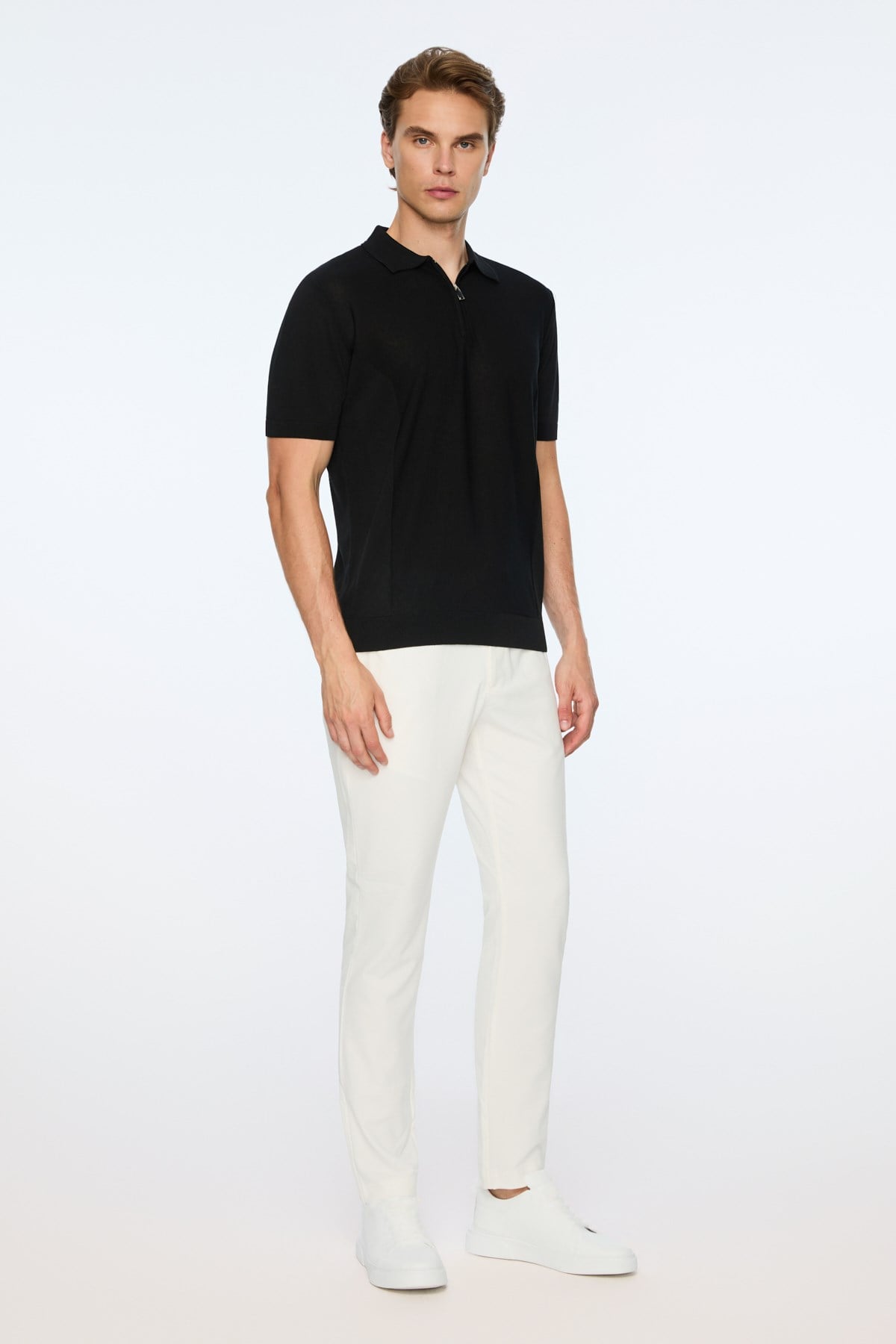 Morven Erkek Siyah Trend Polo Yaka Rayon Triko T-Shirt