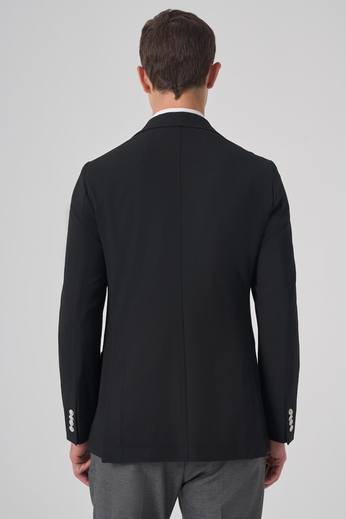 Morven Erkek Siyah Trend Slim Fit Mono Yaka Ceket