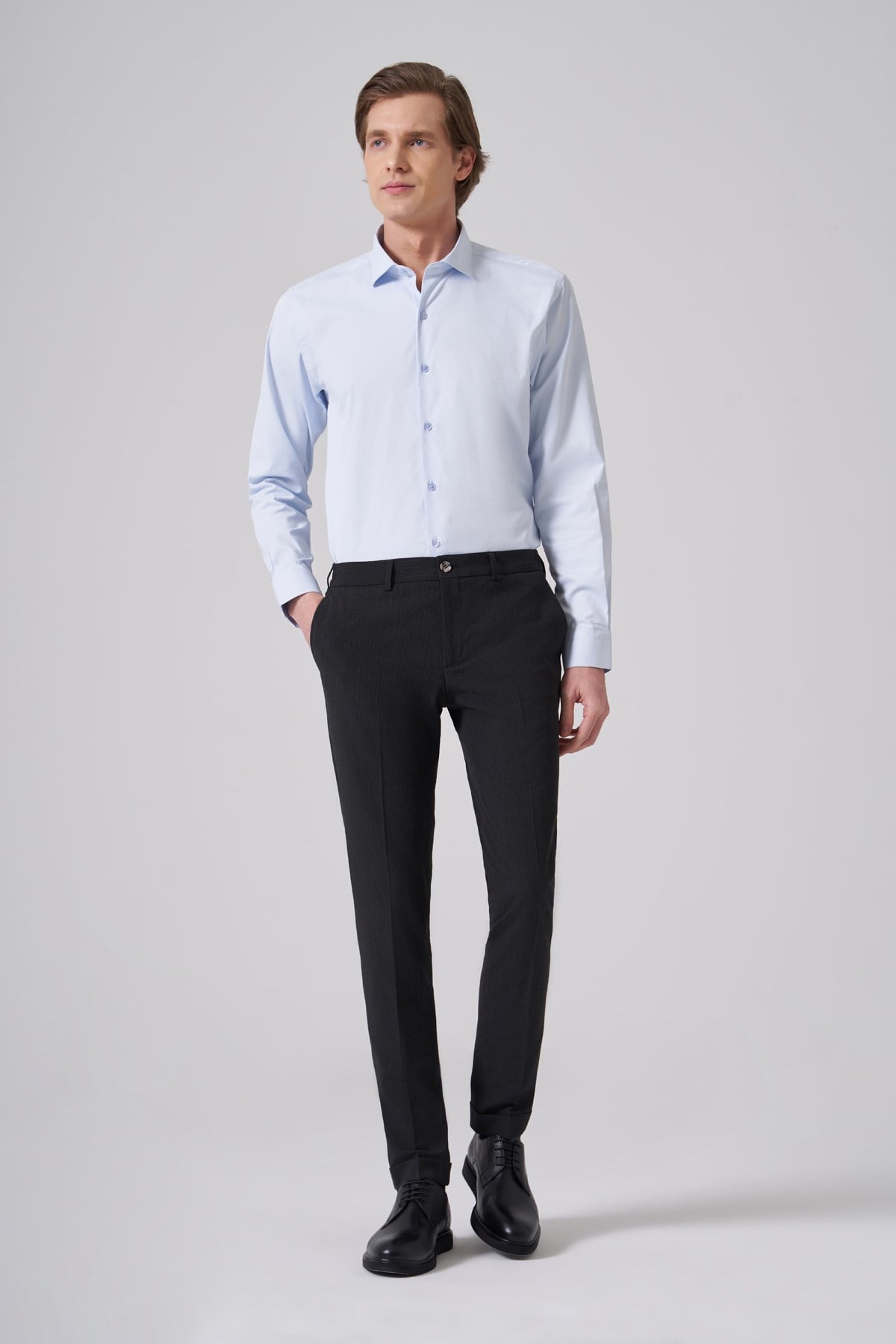 Morven Erkek Siyah Trend Slim Fit Yandan Lastikli Pantolon