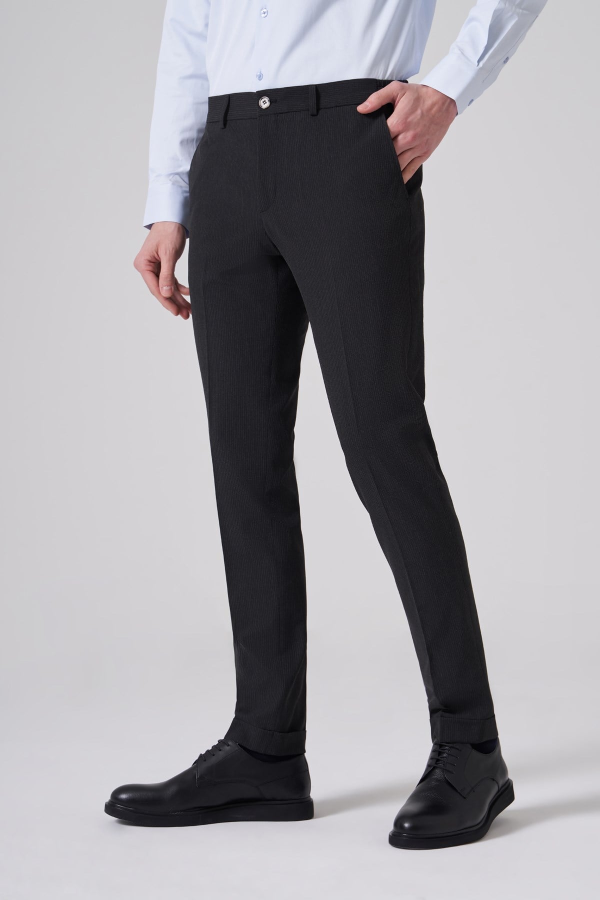 Morven Erkek Siyah Trend Slim Fit Yandan Lastikli Pantolon