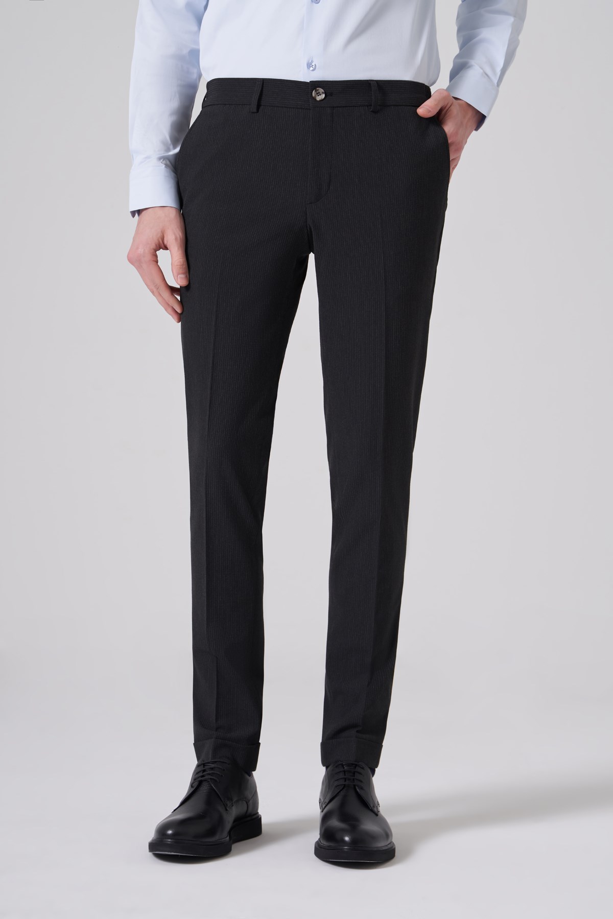 Morven Erkek Siyah Trend Slim Fit Yandan Lastikli Pantolon
