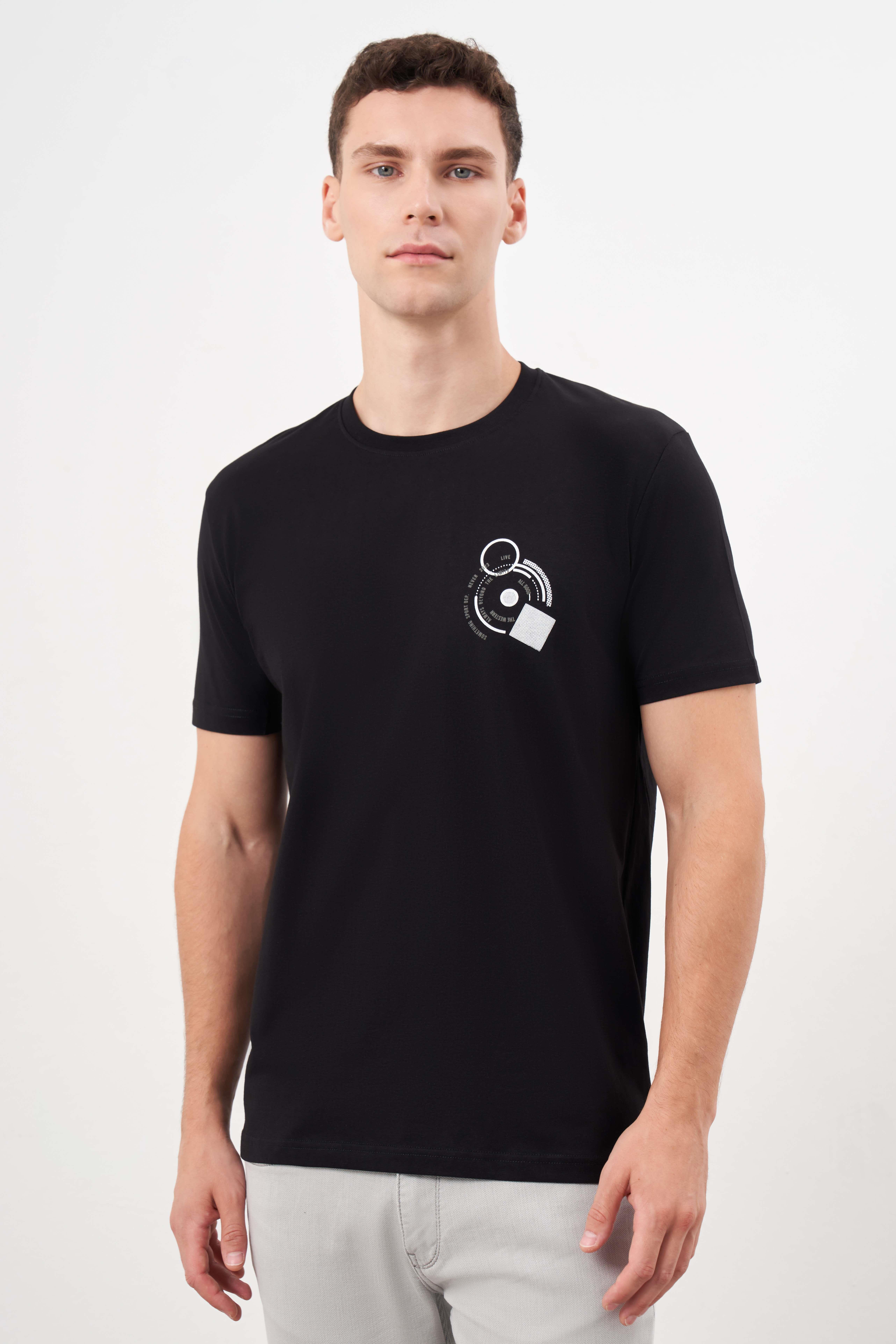 Morven Erkek Siyah Trend Süprem Baskılı Bisiklet Yaka Dynamic Fit T-Shirt