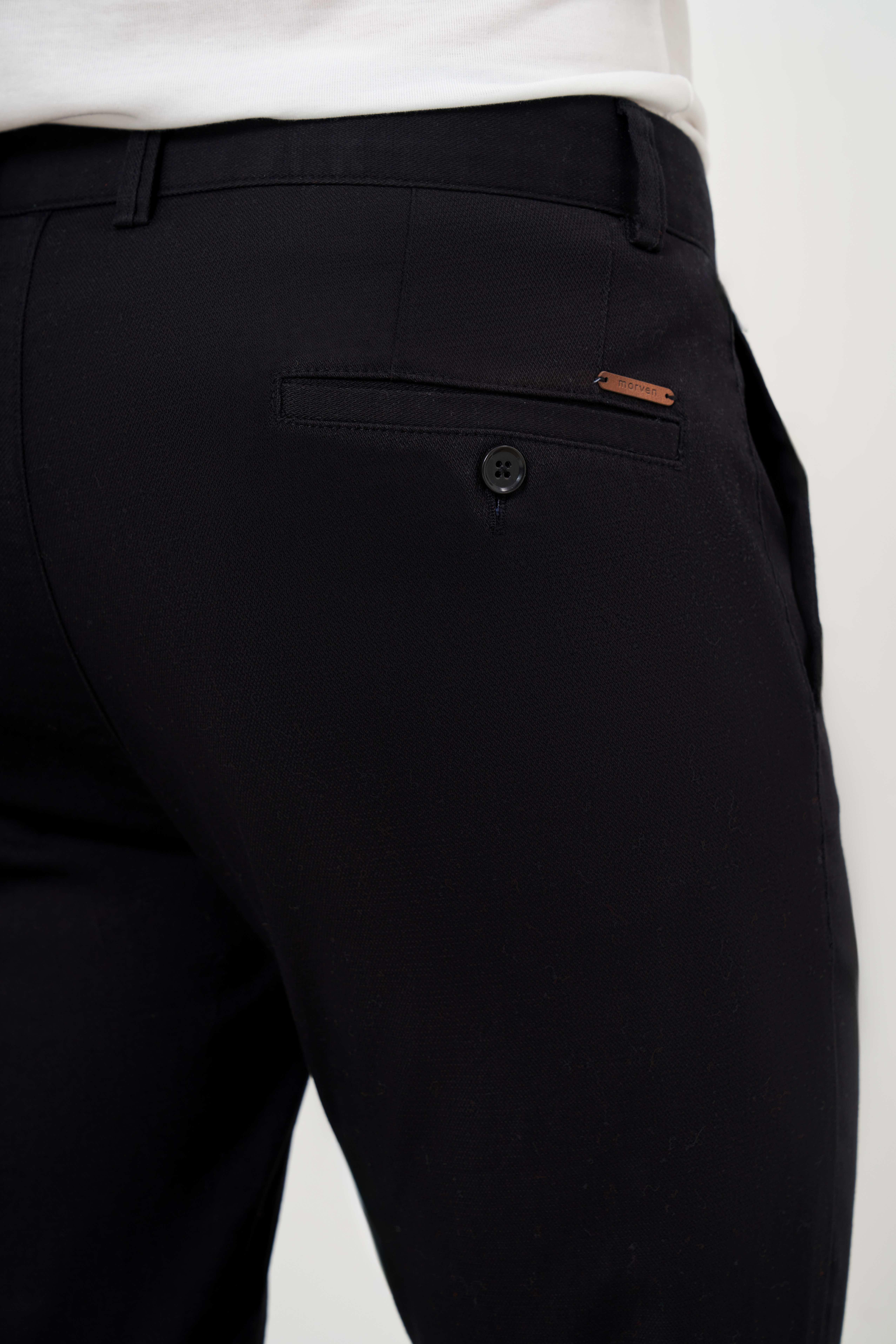 Morven Erkek Siyah Yazlık Pamuk Yan Cep Slim Fit Chino Pantolon
