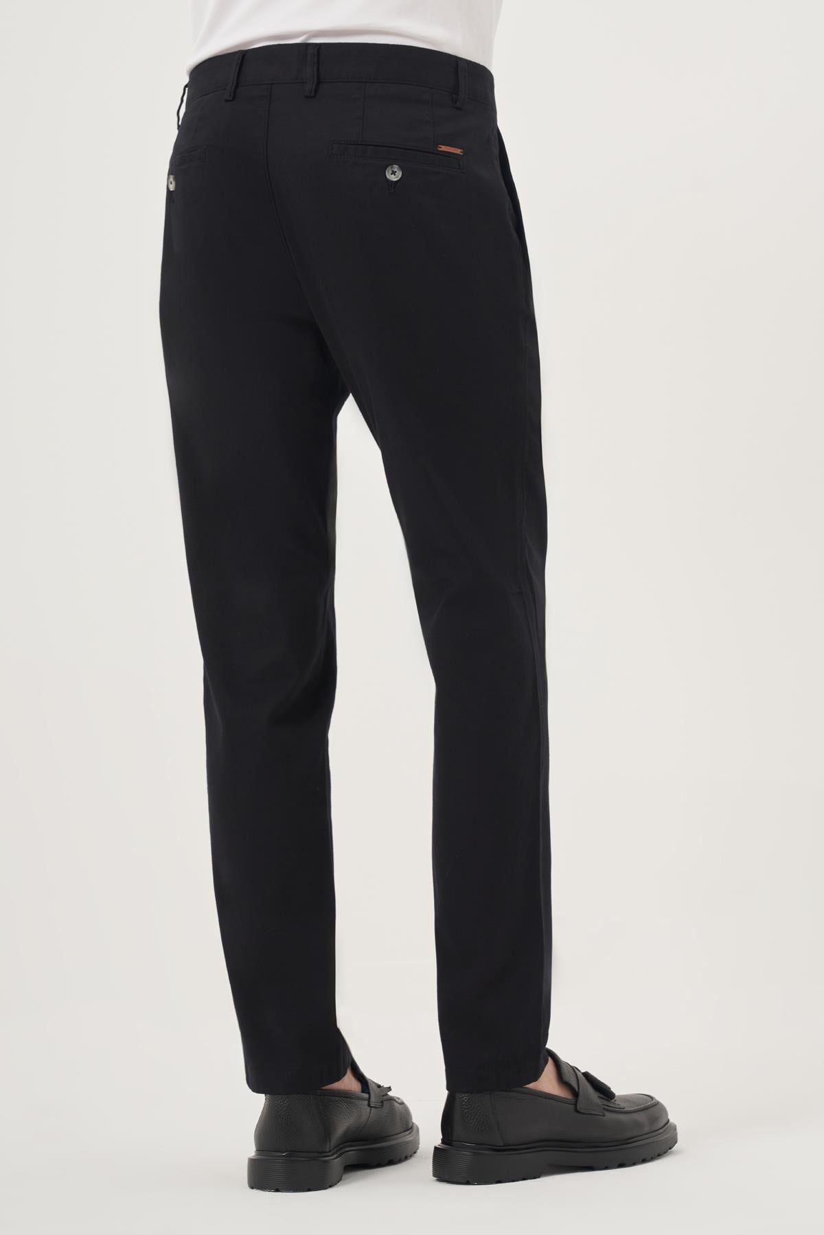 Morven Erkek Siyah Yazlık Pamuk Yan Cep Slim Fit Chino Pantolon