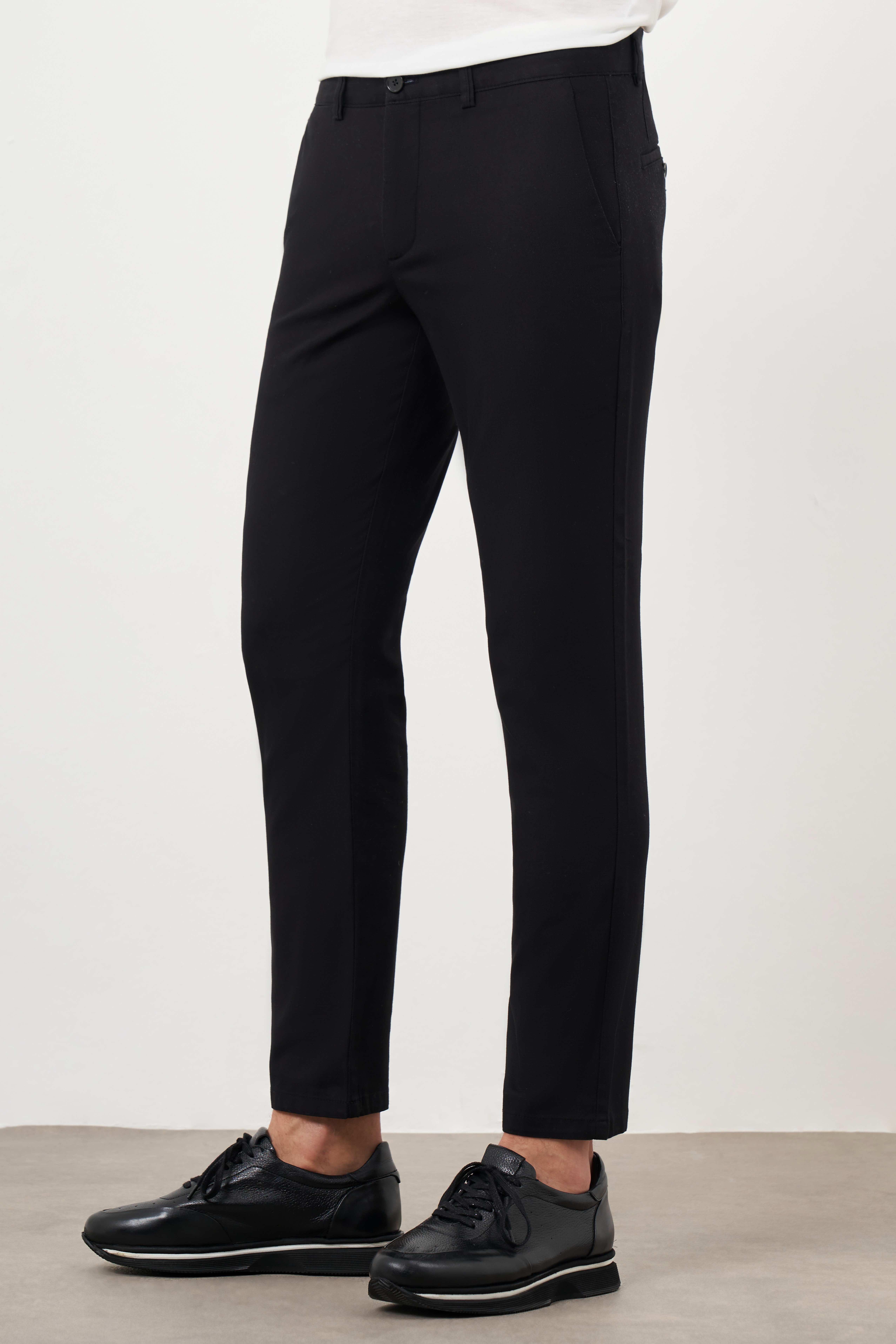 Morven Erkek Siyah Yazlık Pamuk Yan Cep Slim Fit Chino Pantolon