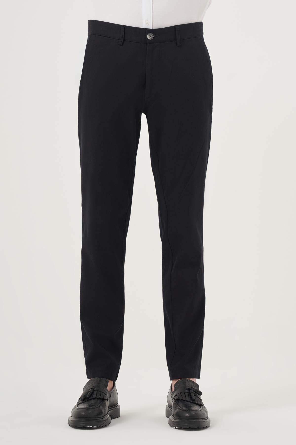 Morven Erkek Siyah Yazlık Pamuk Yan Cep Slim Fit Chino Pantolon