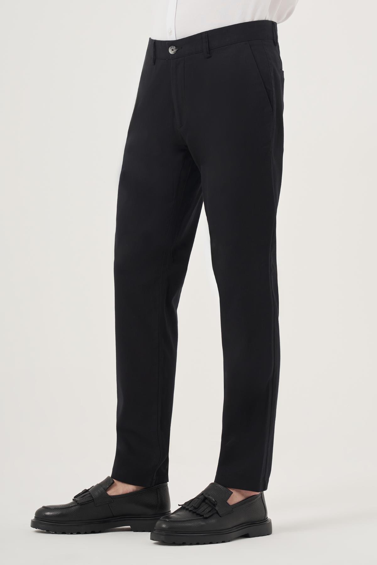 Morven Erkek Siyah Yazlık Pamuk Yan Cep Slim Fit Chino Pantolon