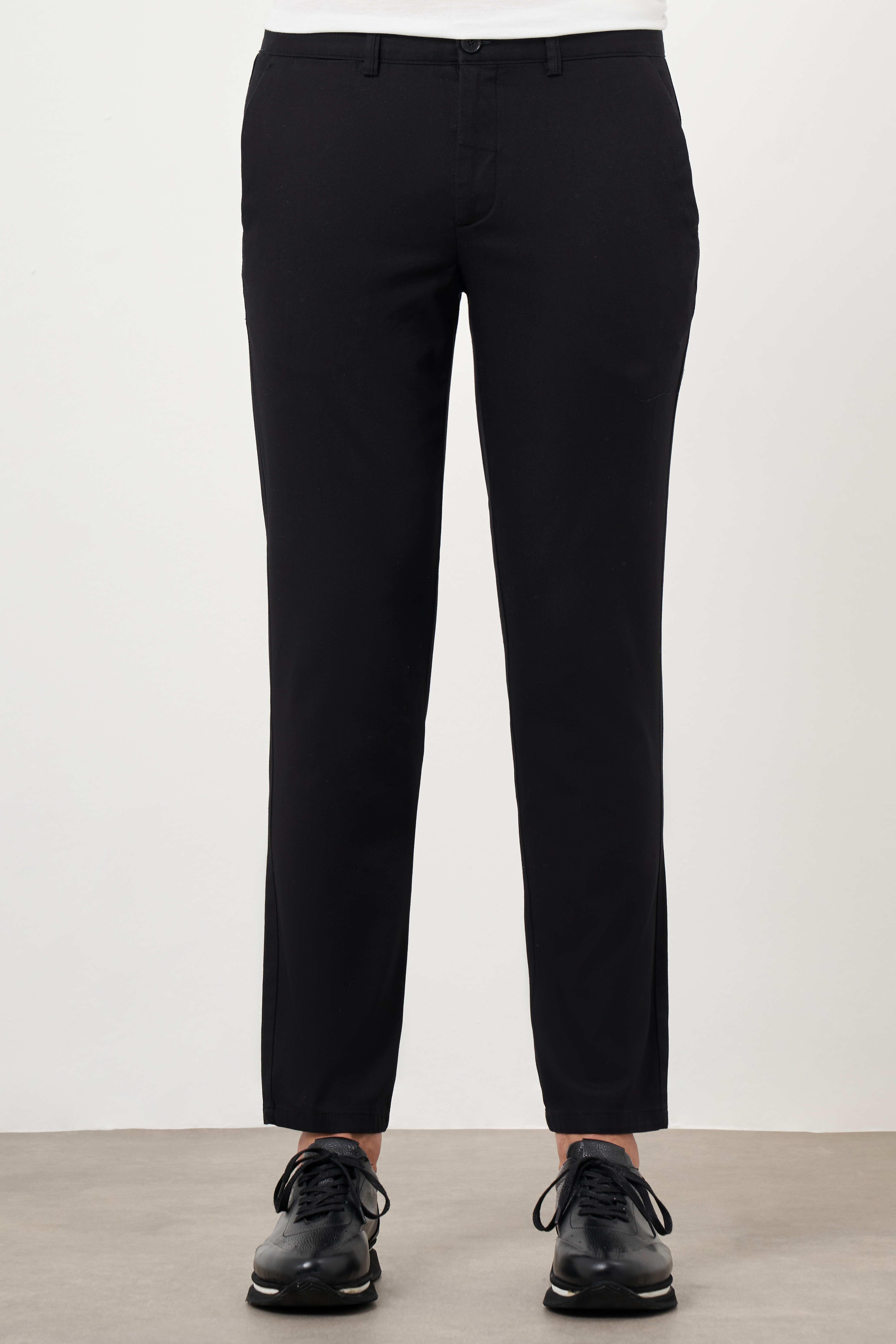 Morven Erkek Siyah Yazlık Pamuk Yan Cep Slim Fit Chino Pantolon
